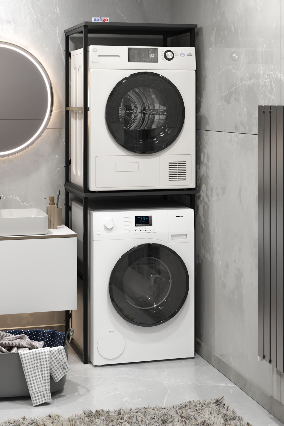 Bofigo Çamaşır Makinesi Dolabı Kurutma Makinesi Dolabı Metal Banyo Dolabı Seda Antrasit
