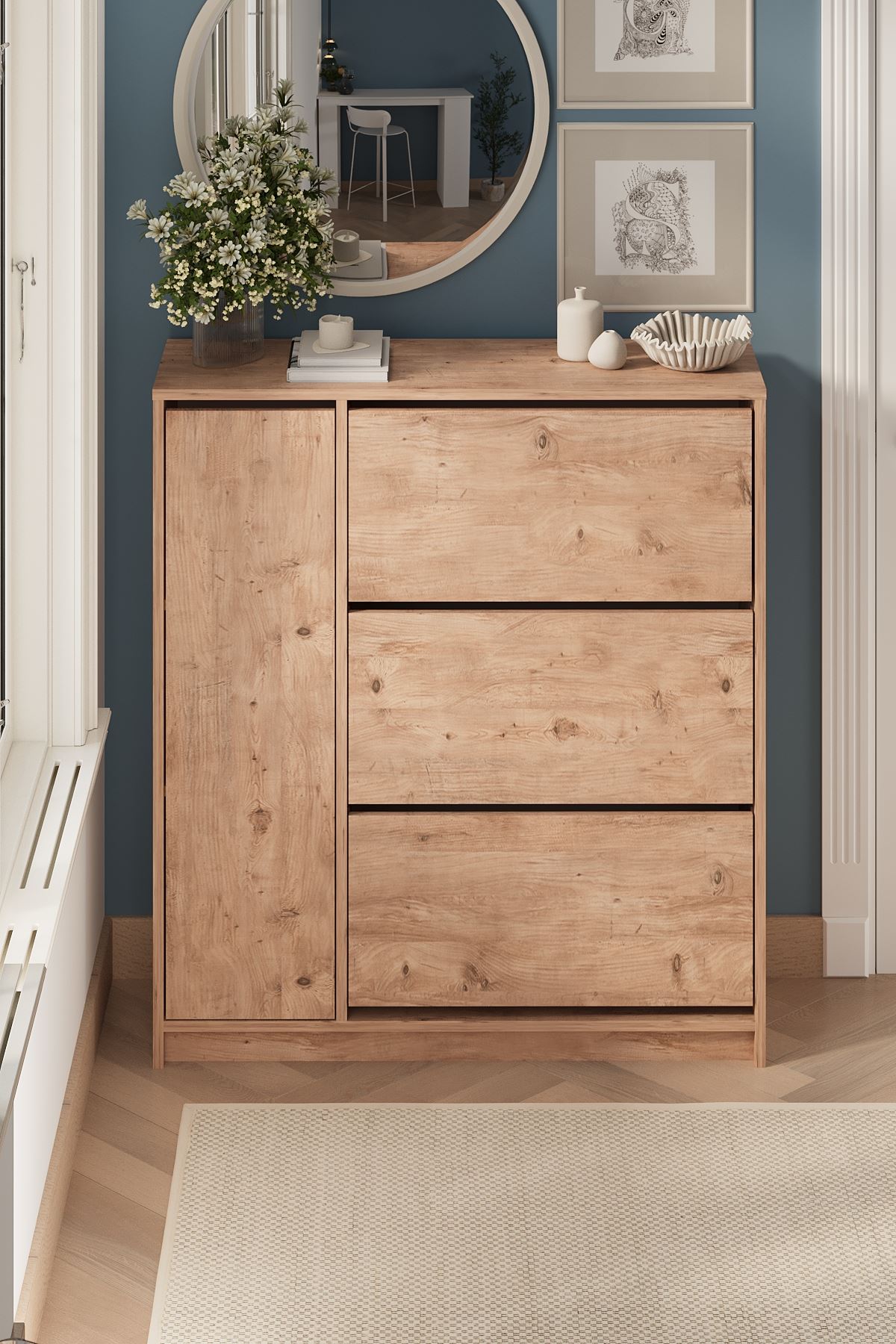 Bofigo Düşer Kapak Ayakkabılık 4 Kapaklı 6 Bölmeli Kayar Raflı Ayakkabılık Gizem Çam