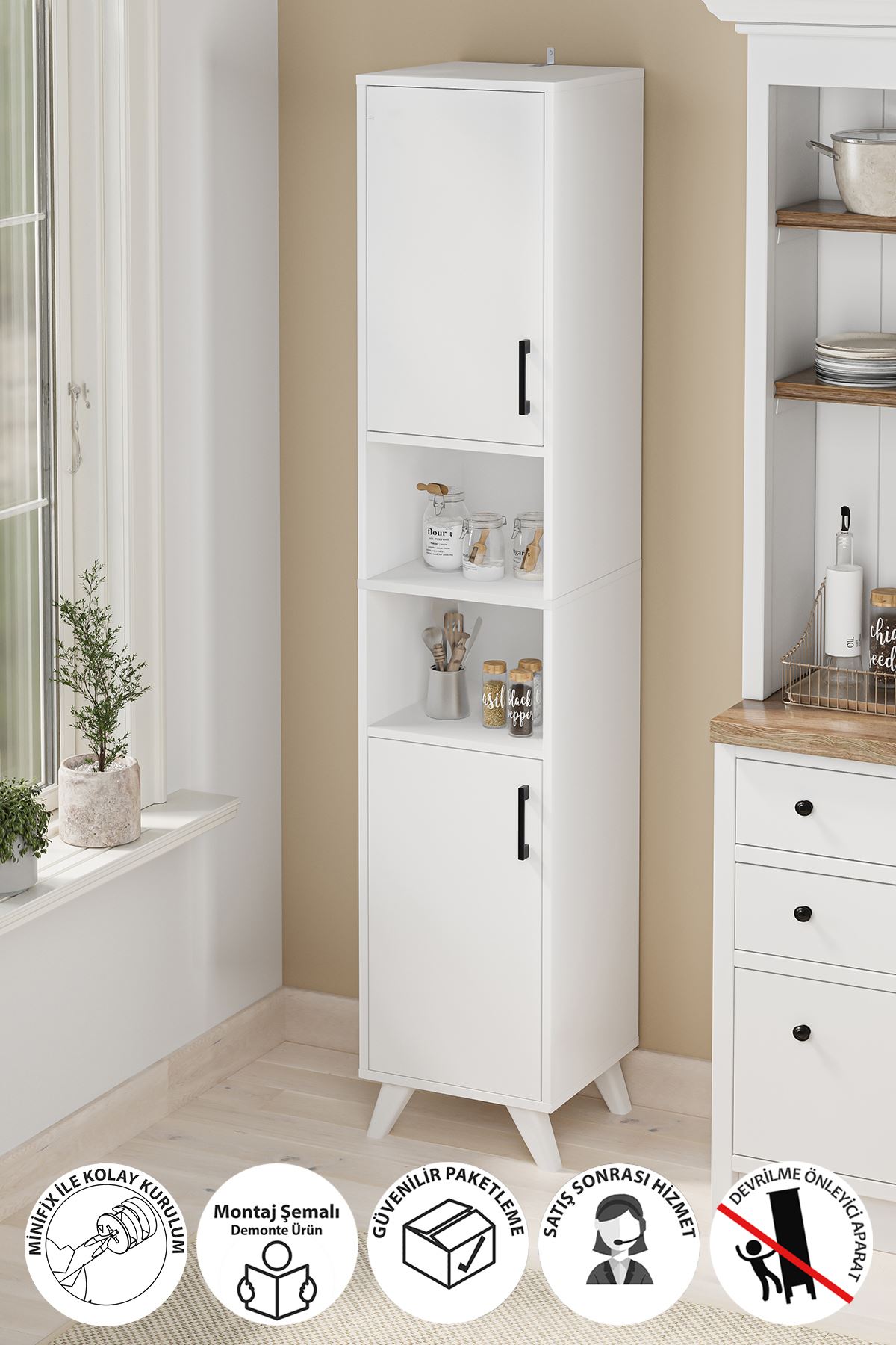 Bofigo 2 Kapaklı 6 Bölmeli Çok Amaçlı Dolap Çok Amaçlı Mutfak Dolabı Banyo Dolabı Nergis Beyaz