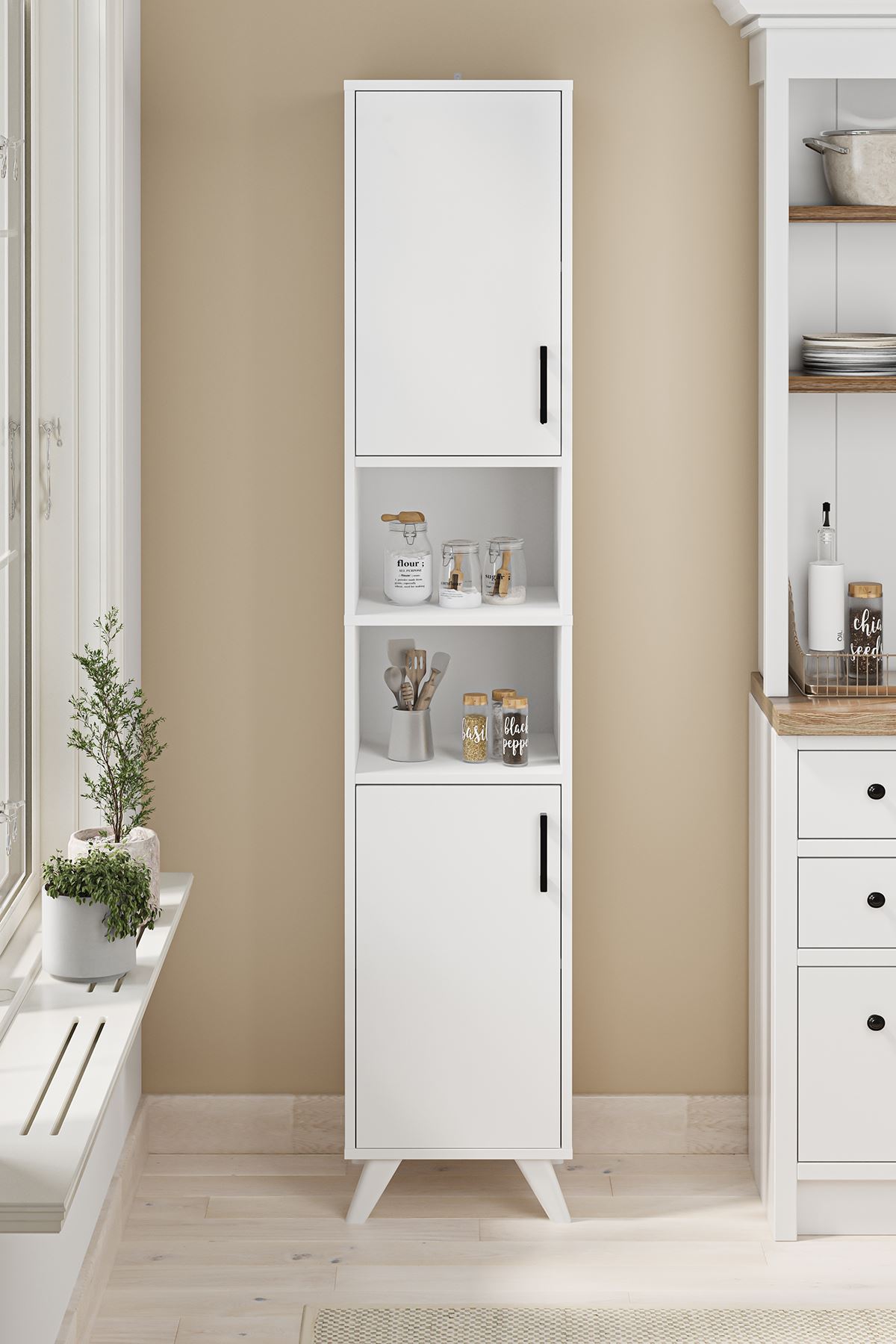 Bofigo 2 Kapaklı 6 Bölmeli Çok Amaçlı Dolap Çok Amaçlı Mutfak Dolabı Banyo Dolabı Nergis Beyaz