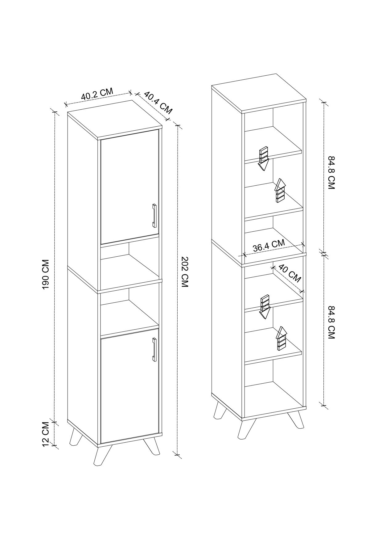 Bofigo 2 Kapaklı 6 Bölmeli Çok Amaçlı Dolap Çok Amaçlı Mutfak Dolabı Banyo Dolabı Nergis Antrasit