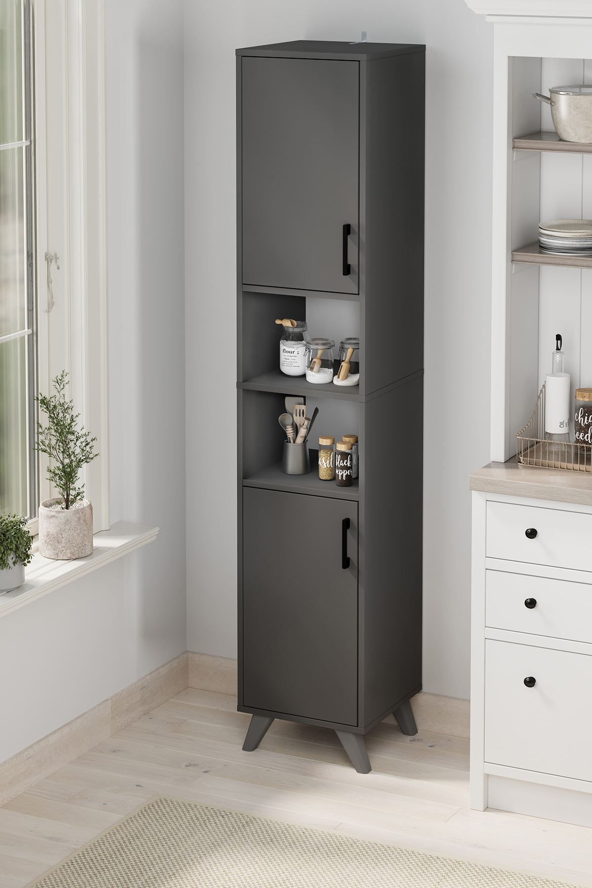 Bofigo 2 Kapaklı 6 Bölmeli Çok Amaçlı Dolap Çok Amaçlı Mutfak Dolabı Banyo Dolabı Nergis Antrasit