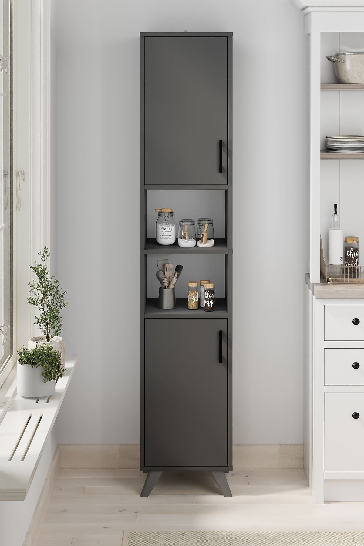 Bofigo 2 Kapaklı 6 Bölmeli Çok Amaçlı Dolap Çok Amaçlı Mutfak Dolabı Banyo Dolabı Nergis Antrasit