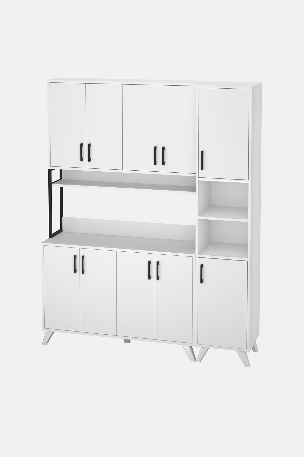 Bofigo 10 Kapaklı Çok Amaçlı Dolap Seti Modüler Mutfak Dolabı Erzak Dolabı Kiler Dolabı Defne & Nergis Beyaz