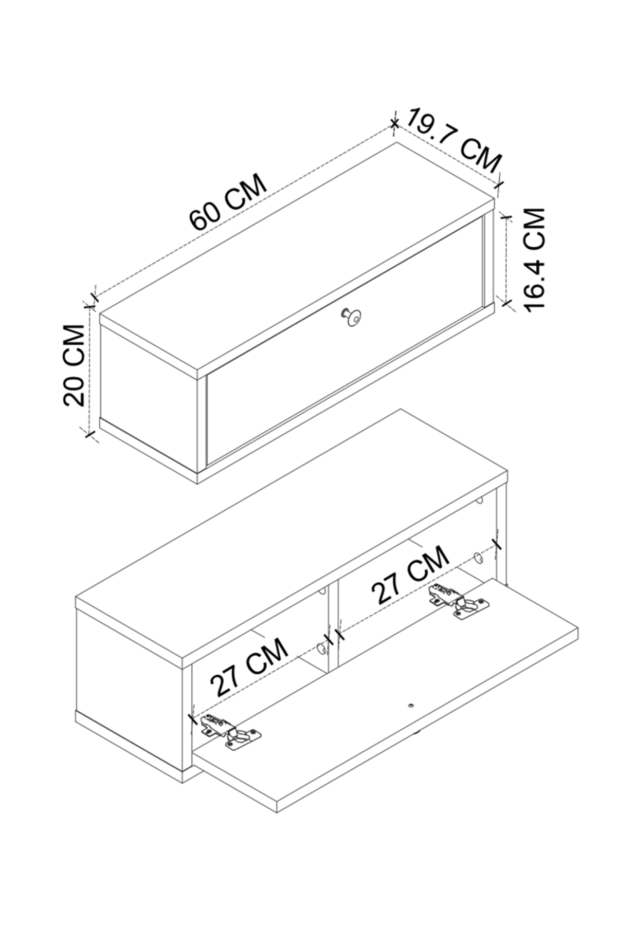 Bofigo Duvara Monte Dresuar 2 Bölmeli Dresuar Kapaklı Konsol 60 Cm Antre Hol Sude Çam