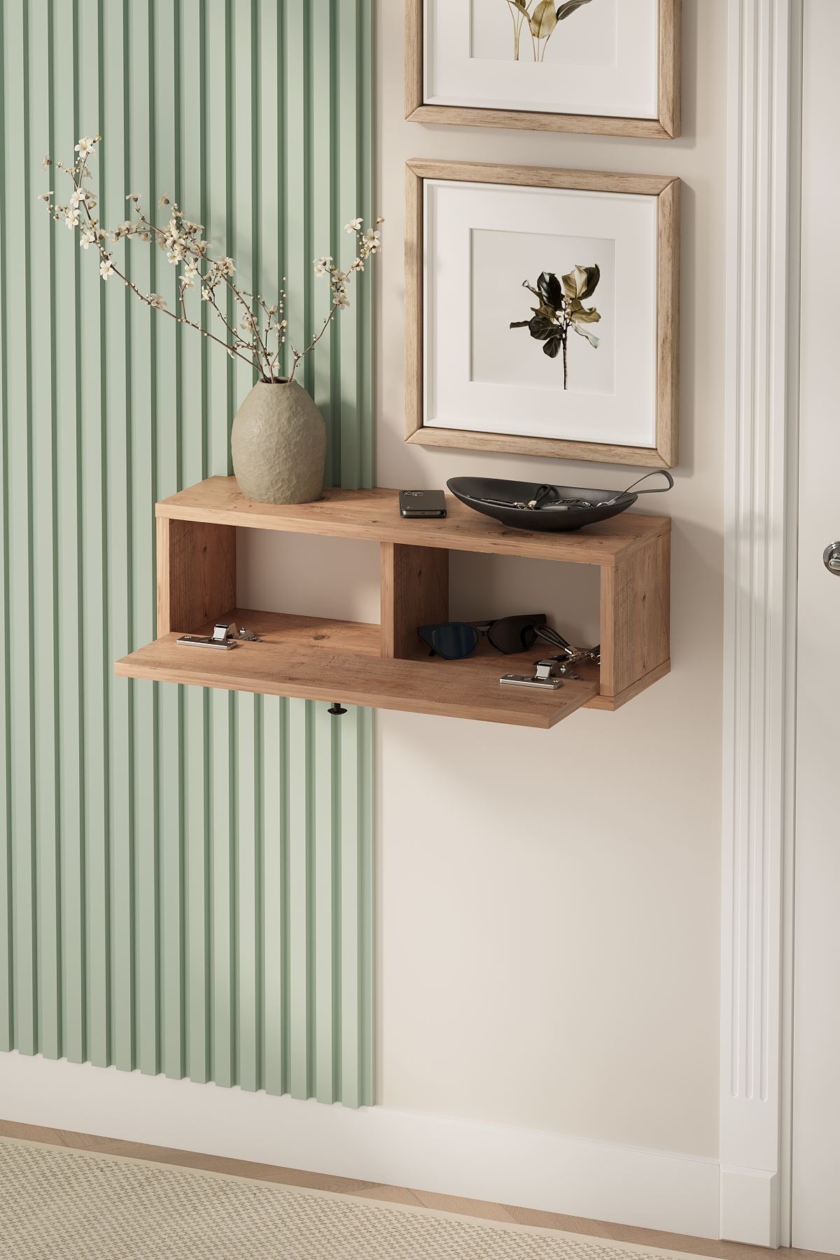 Bofigo Duvara Monte Dresuar 2 Bölmeli Dresuar Kapaklı Konsol 60 Cm Antre Hol Sude Çam