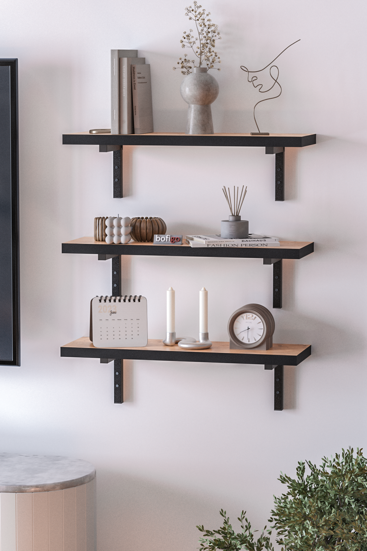 Bofigo Duvar Rafı Uçan Raf Duvar Rafı Tv Rafı Kitaplık Rafı 80 x 19 Cm Çam