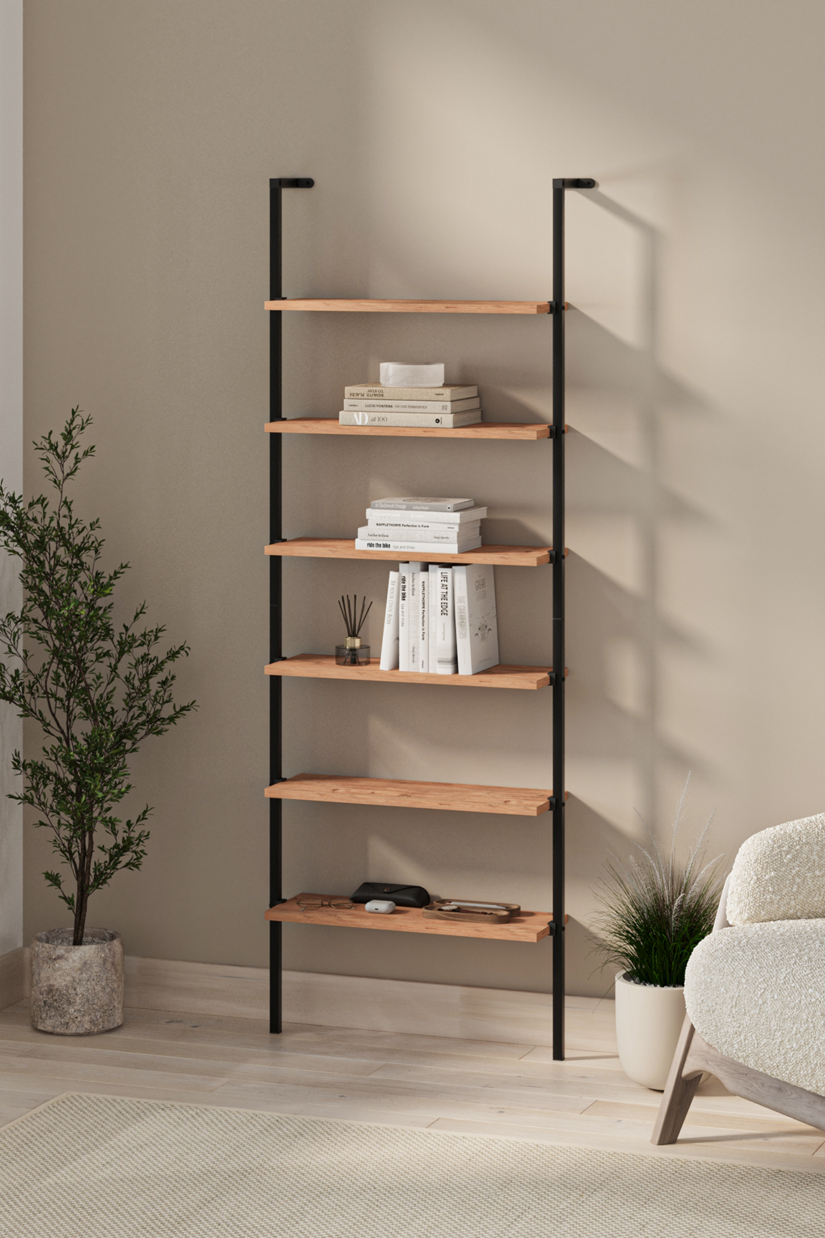 15-66-02 Wall Mounted 6 Shelves Metal Bookshelf PINE