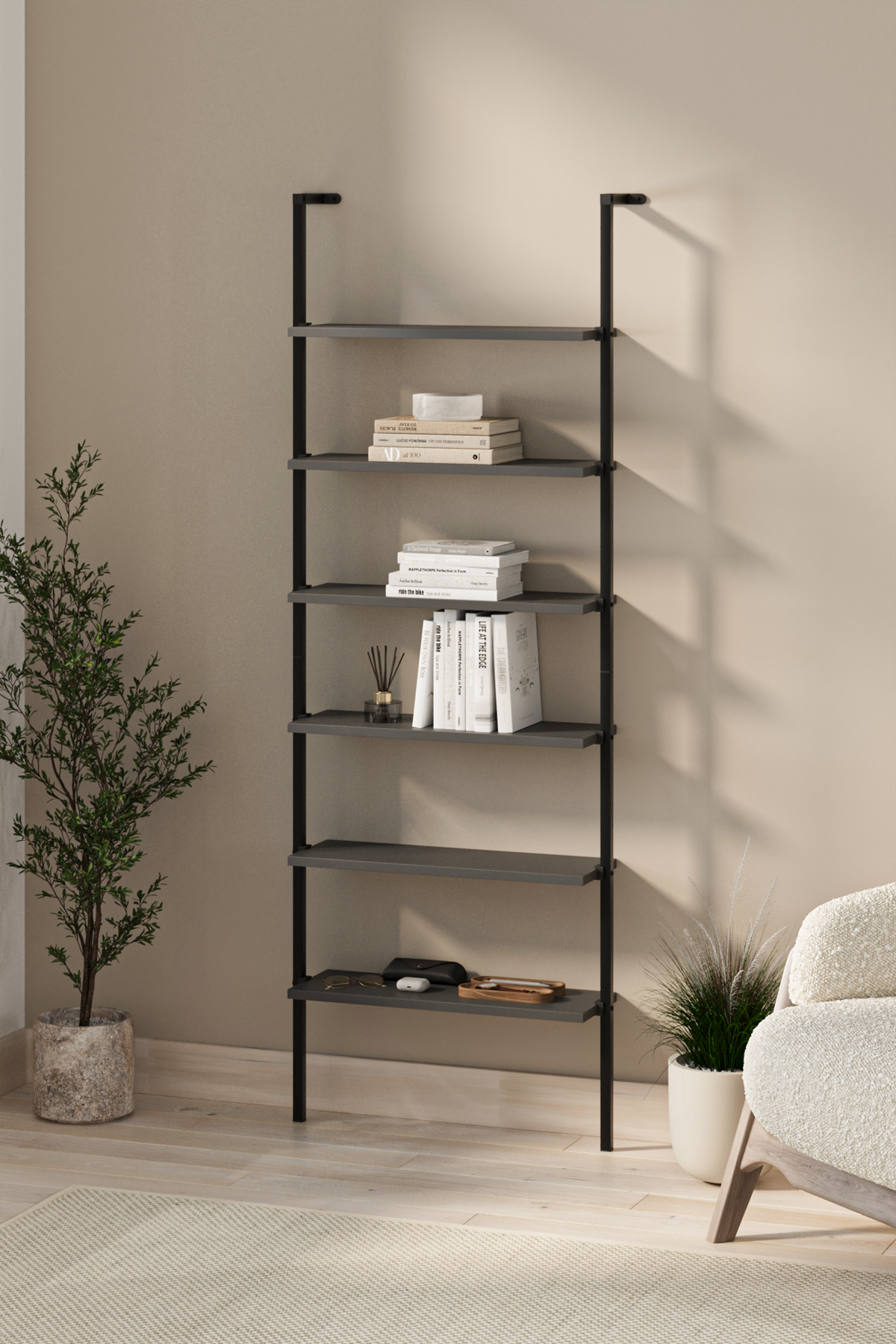15-66-08 Wall Mounted 6 Shelves Metal Bookshelf ANTHRACITE