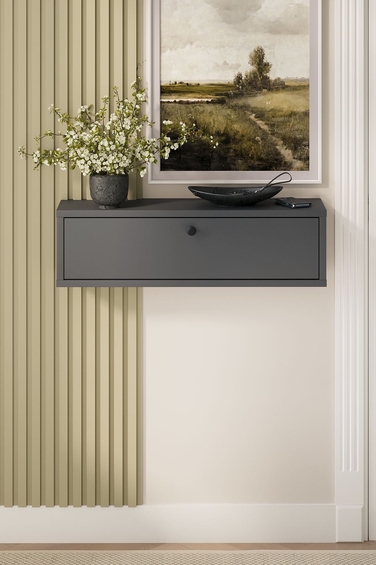 Bofigo Duvara Monte Dresuar 2 Bölmeli Dresuar Kapaklı Konsol 70 Cm Antre Hol Yağmur Antrasit