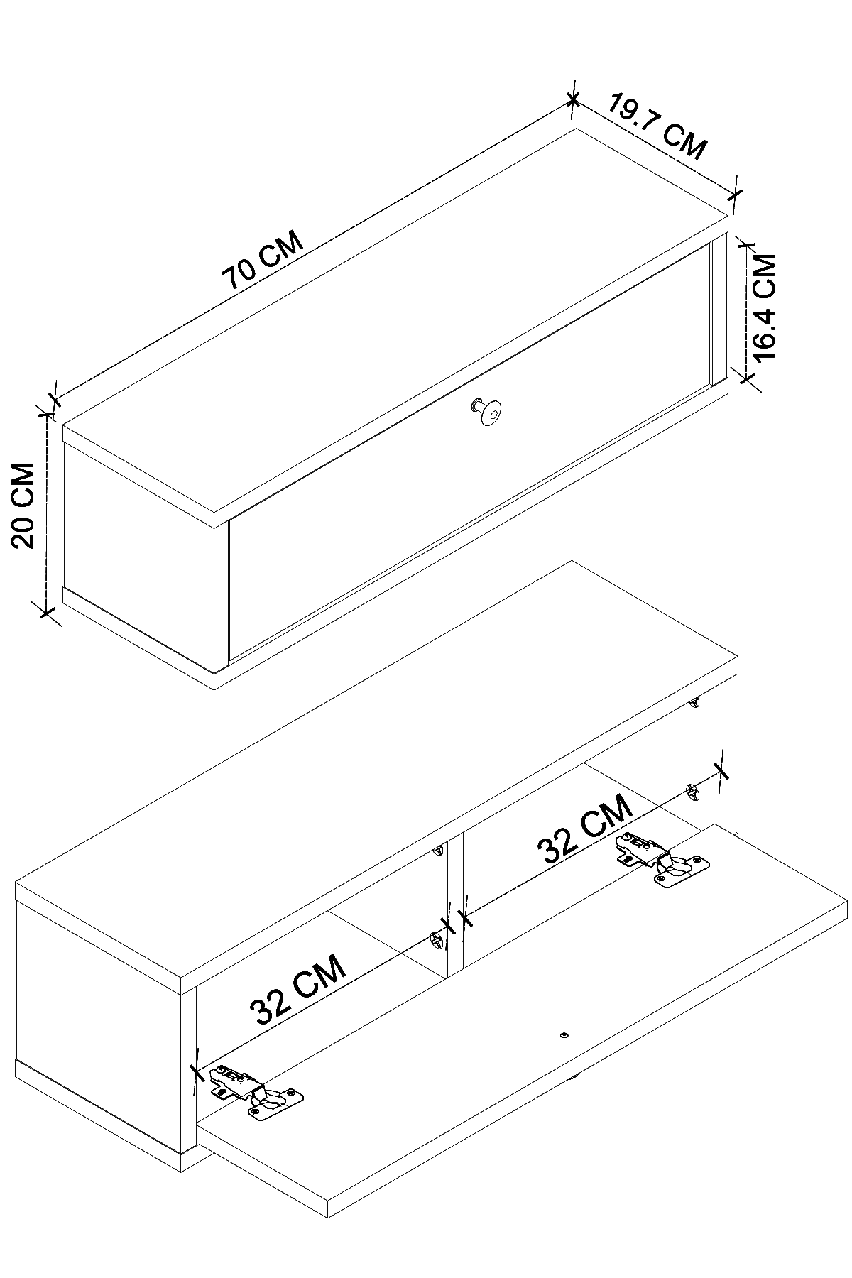 Bofigo Duvara Monte Dresuar 2 Bölmeli Dresuar Kapaklı Konsol 70 Cm Antre Hol Yağmur Çam