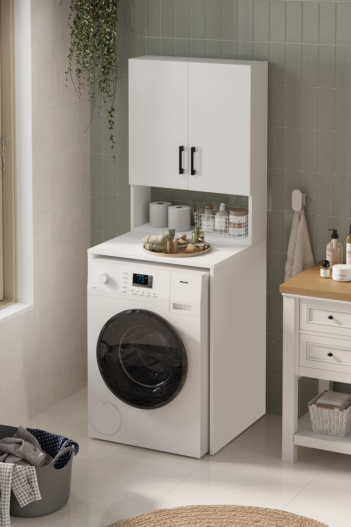 Bofigo Çamaşır Makinası Dolabı Kurutma Makinası Dolabı Banyo Dolabı Deniz Beyaz