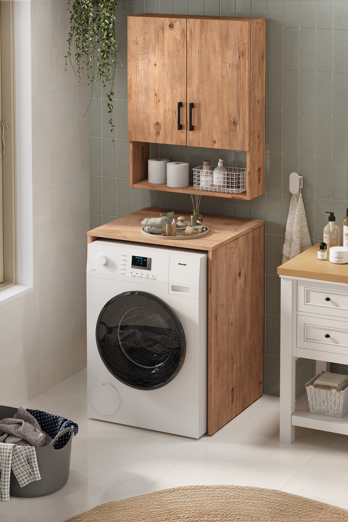 Bofigo Çamaşır Makinası Dolabı Kurutma Makinası Dolabı Banyo Dolabı Deniz Çam