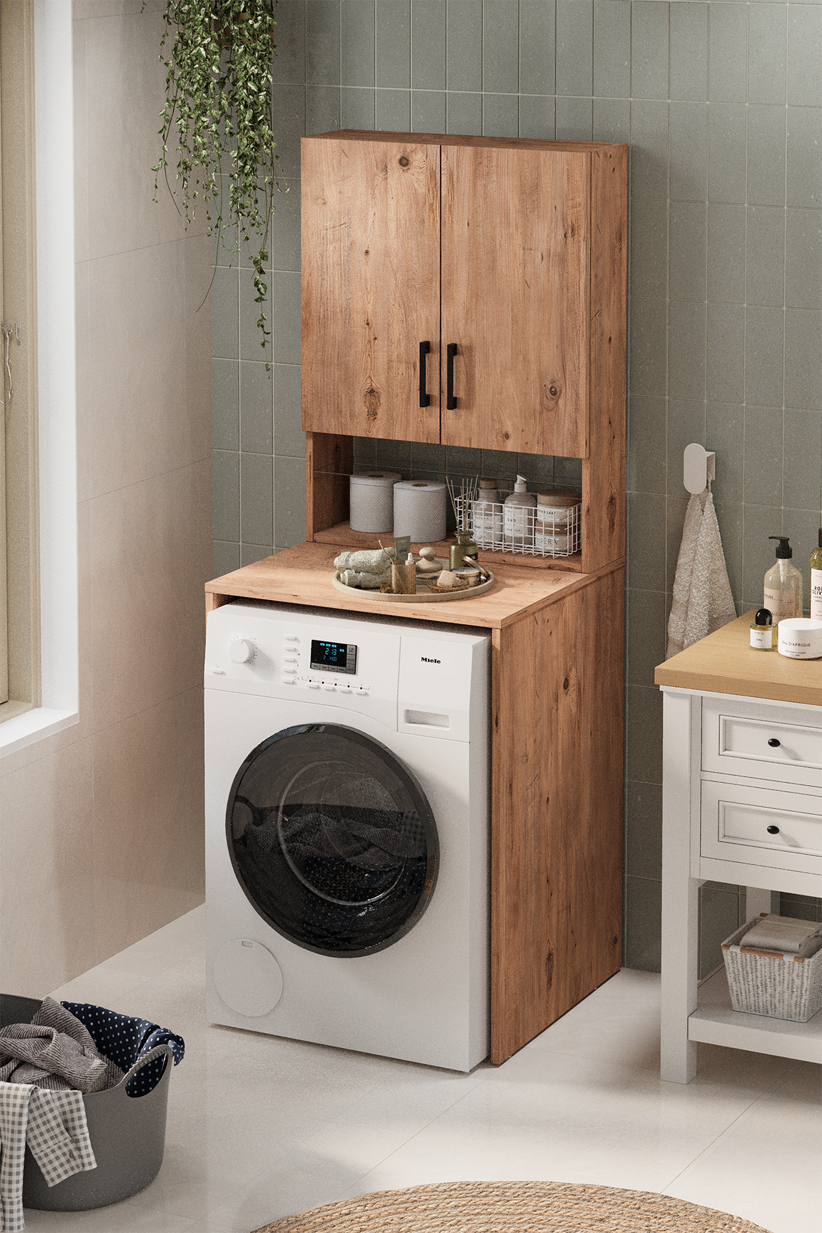 Bofigo Çamaşır Makinası Dolabı Kurutma Makinası Dolabı Banyo Dolabı Deniz Çam