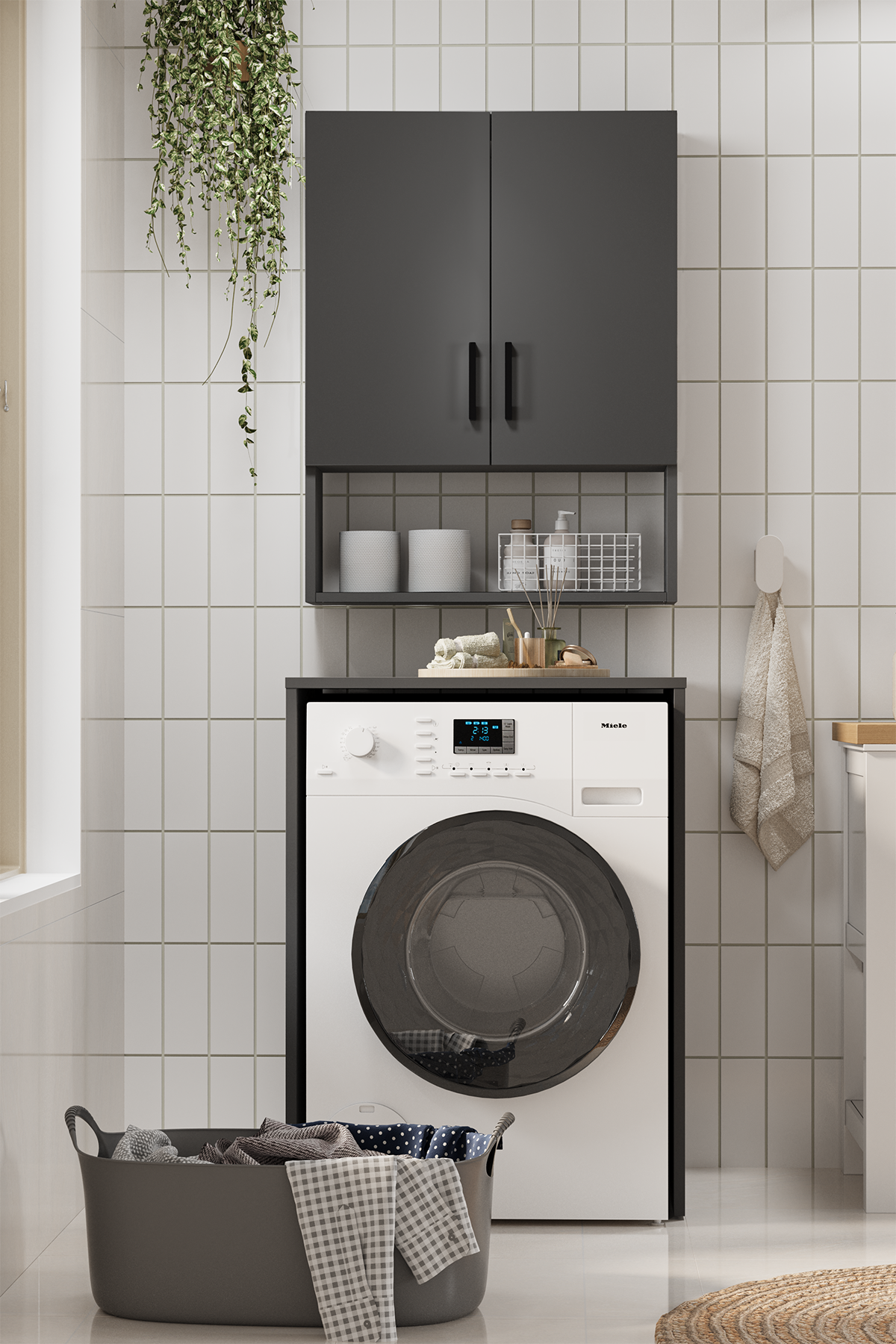 Bofigo Çamaşır Makinası Dolabı Kurutma Makinası Dolabı Banyo Dolabı Deniz Antrasit