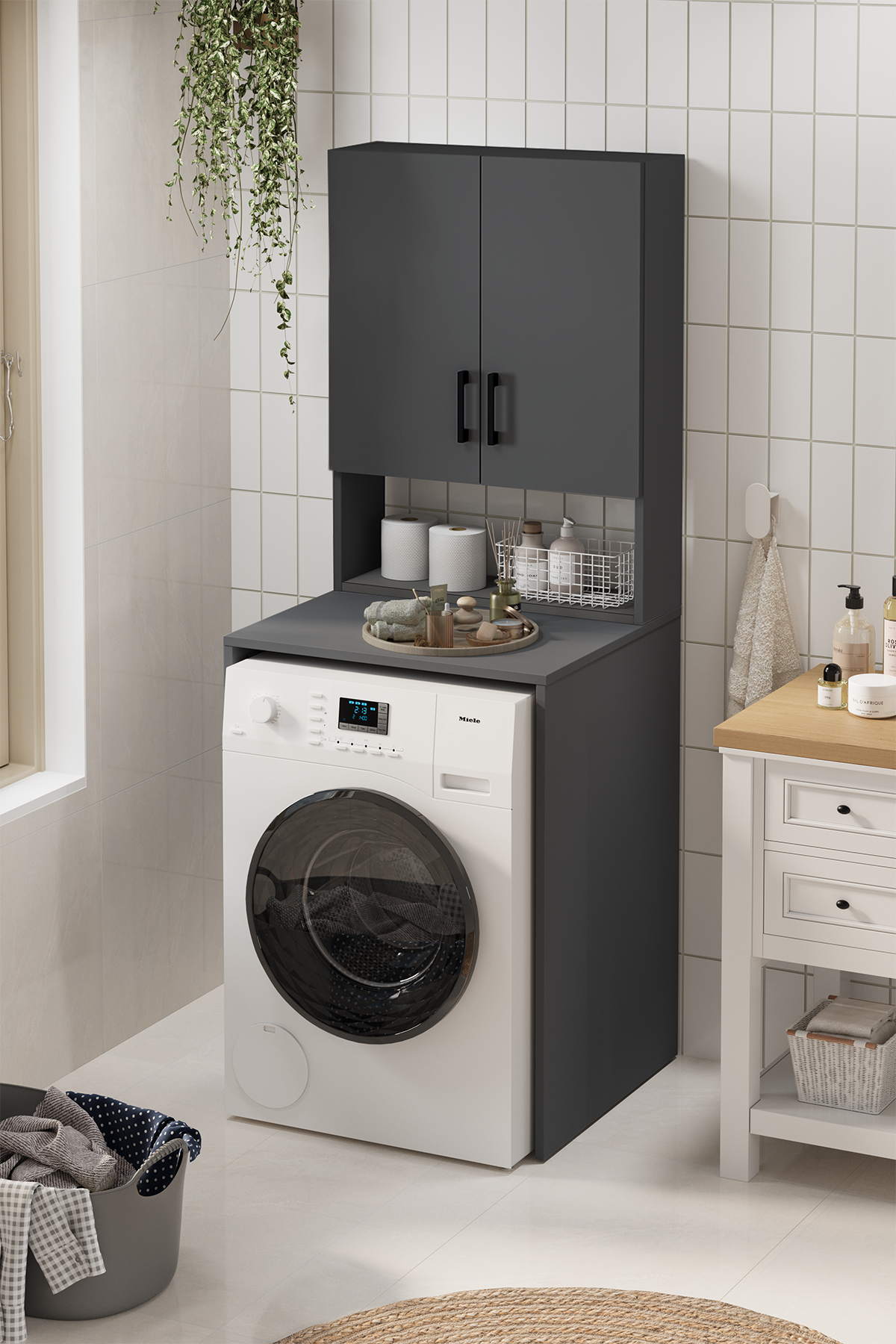 Bofigo Çamaşır Makinası Dolabı Kurutma Makinası Dolabı Banyo Dolabı Deniz Antrasit