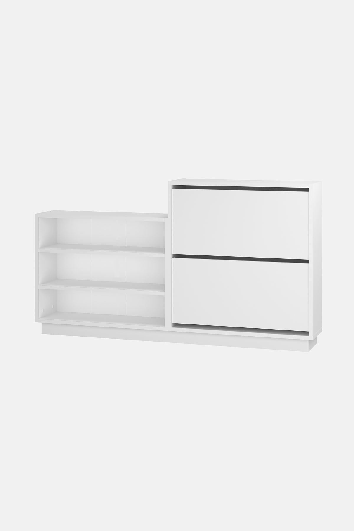 Bofigo Düşer Kapak Ayakkabılık 2 Kapaklı 5 Bölmeli Kayar Raflı Ayakkabılık Serap Beyaz