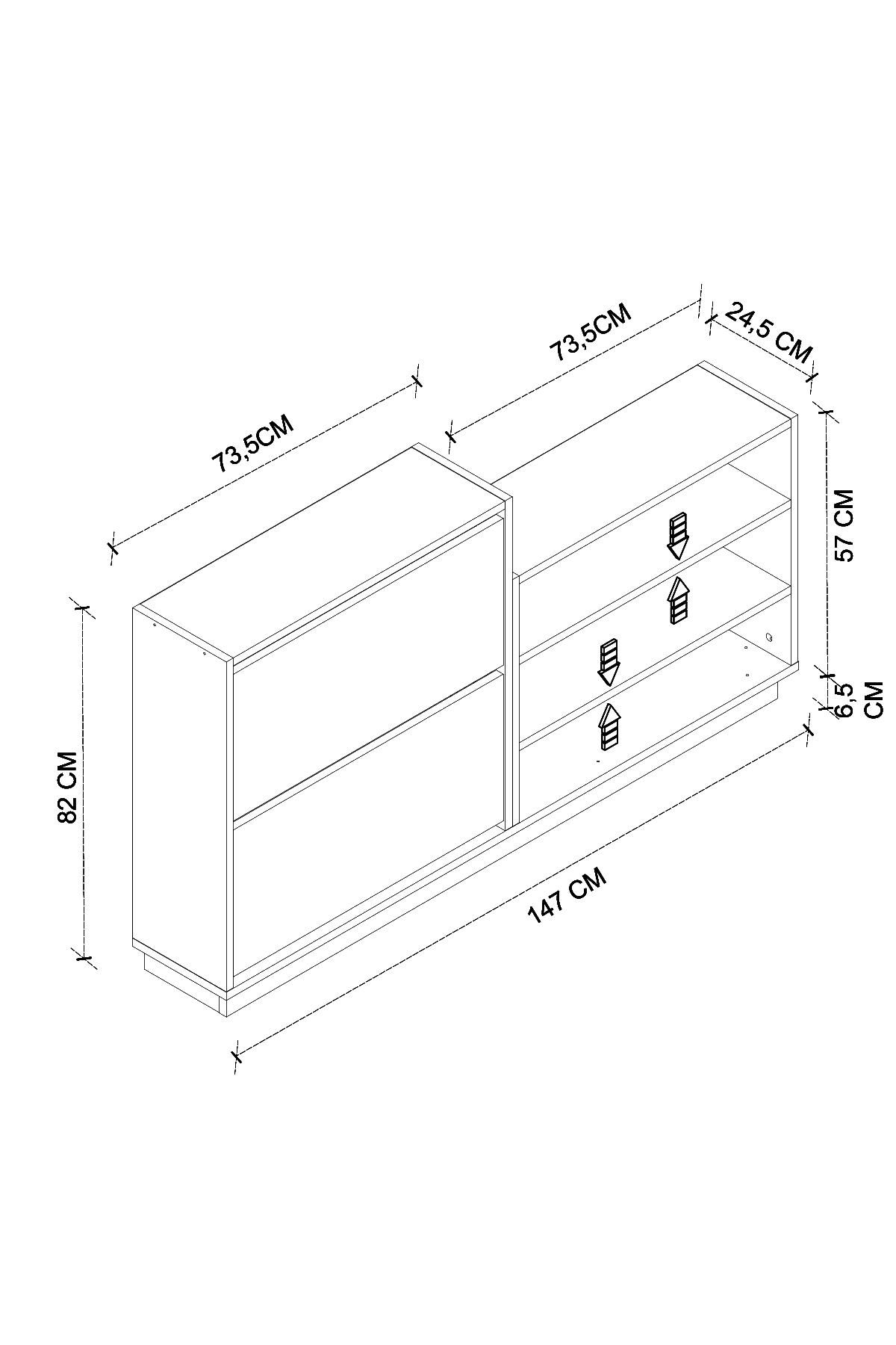 Bofigo Düşer Kapak Ayakkabılık 2 Kapaklı 5 Bölmeli Kayar Raflı Ayakkabılık Serap Çam