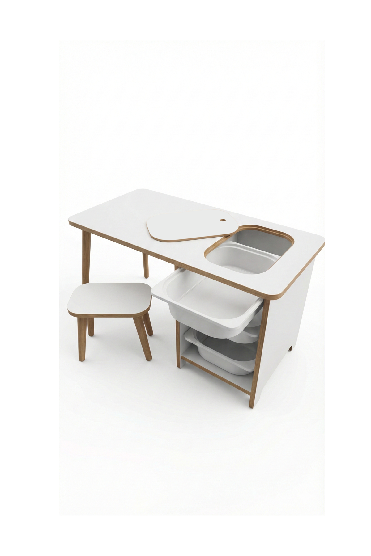 Bofigo Çocuk Çalışma Masası Oyun Masası Etkinlik Masası Aktivite Masası Seti 1 Masa + 1 Tabure Beyaz