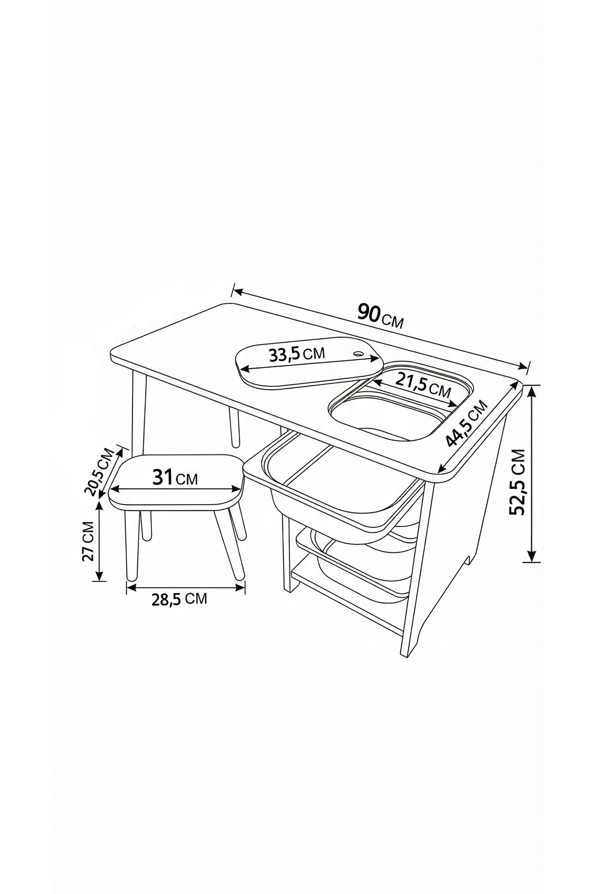 Bofigo Çocuk Çalışma Masası Oyun Masası Etkinlik Masası Aktivite Masası Seti 1 Masa + 1 Tabure Beyaz
