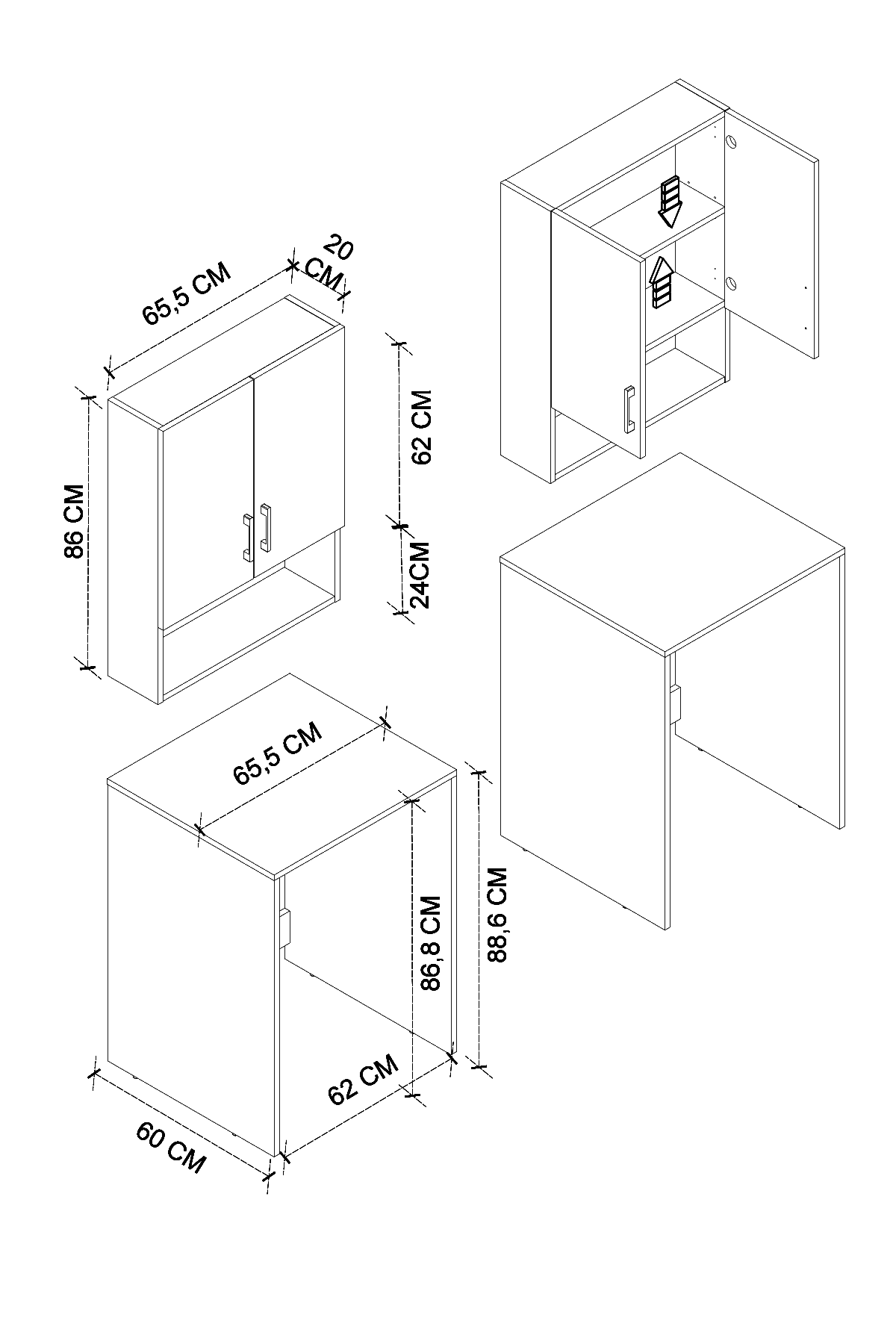 Bofigo Çamaşır Makinası Dolabı Kurutma Makinası Dolabı Banyo Dolabı Deniz Çam