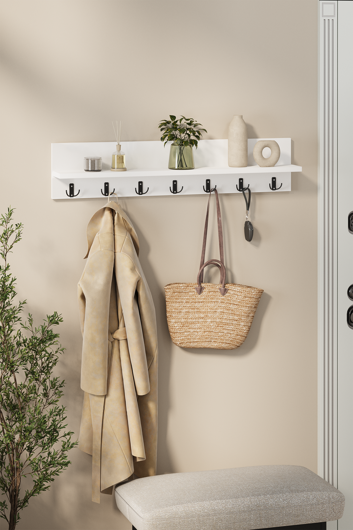 Bofigo Portmanto Duvar Askılığı Elbise Askılığı Yıldız Beyaz 91 Cm