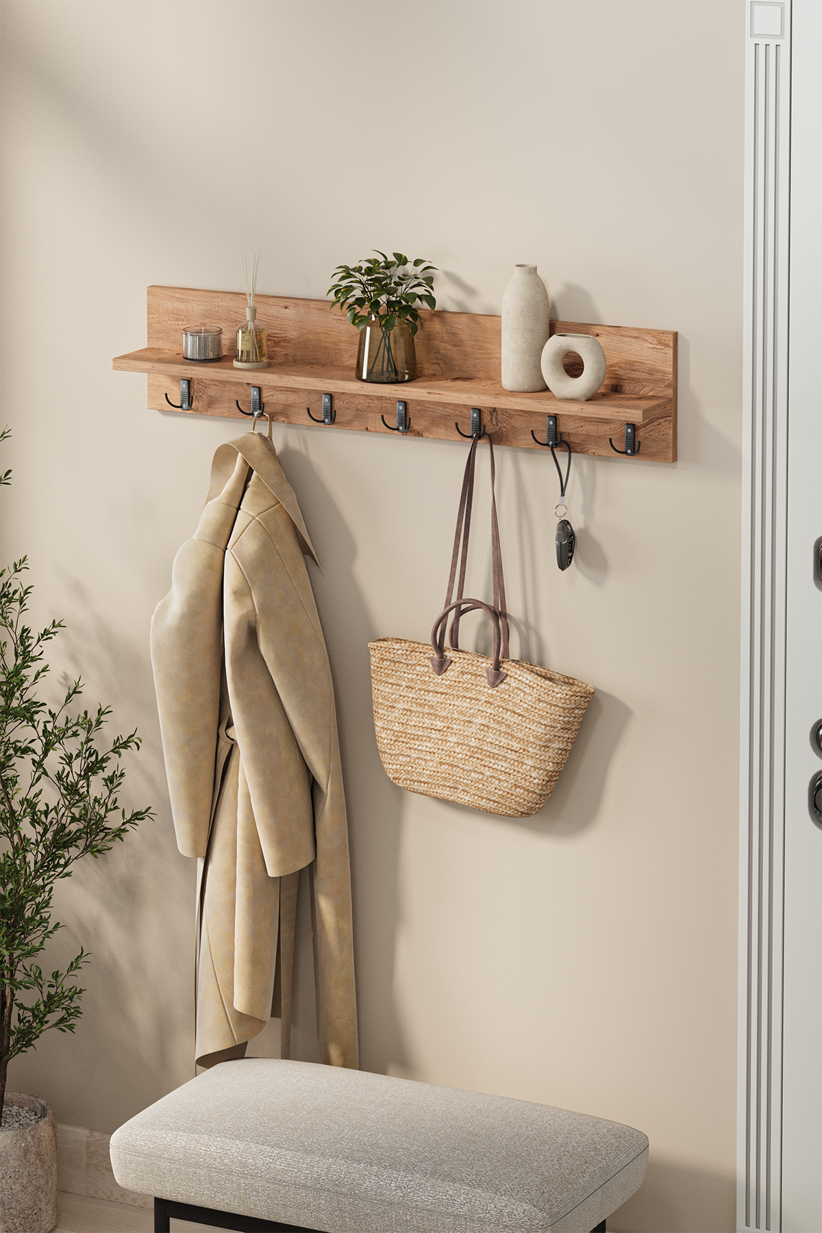 Bofigo Portmanto Duvar Askılığı Elbise Askılığı Yıldız Çam 91 Cm 