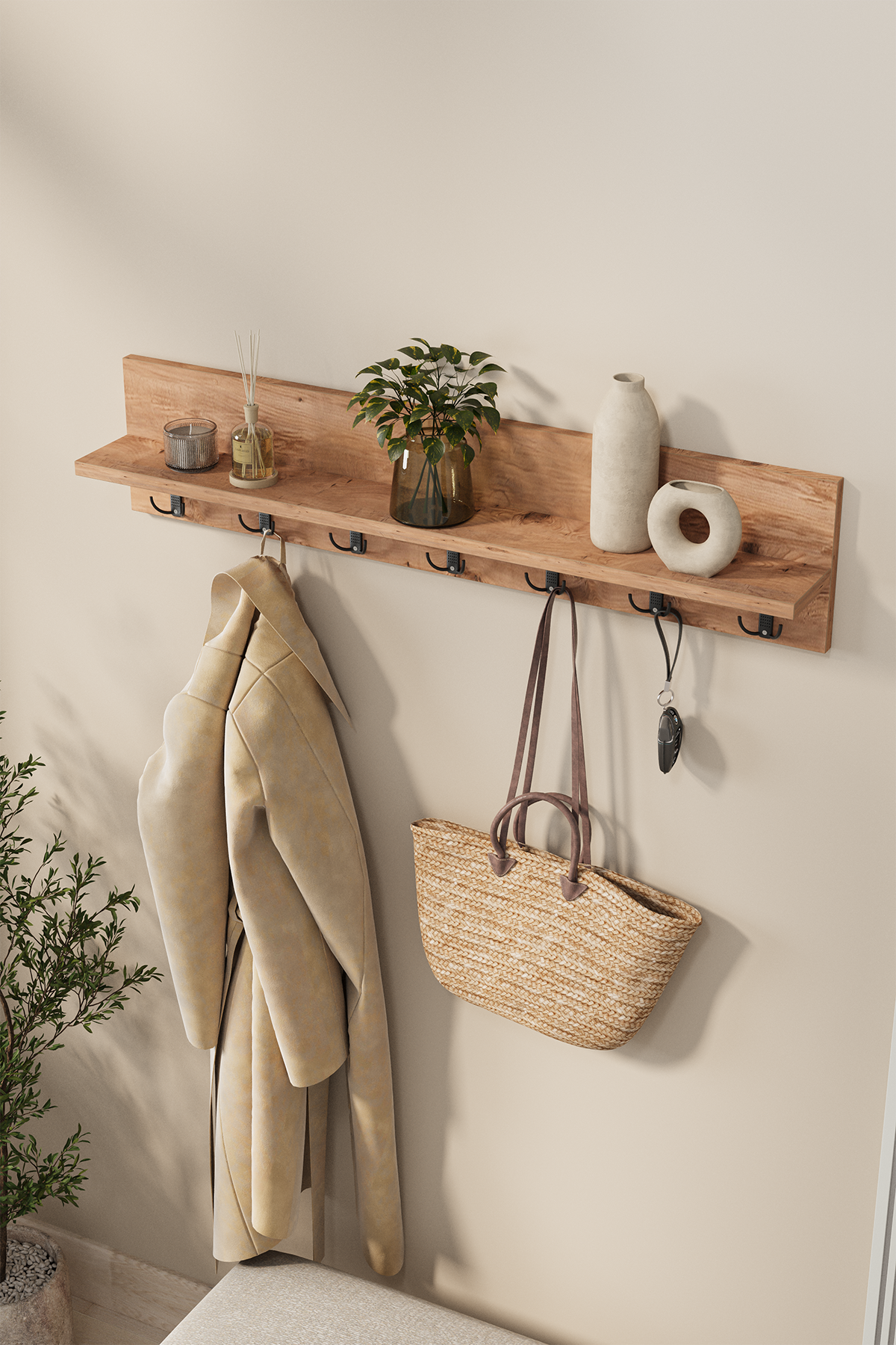 Bofigo Portmanto Duvar Askılığı Elbise Askılığı Yıldız Çam 91 Cm 