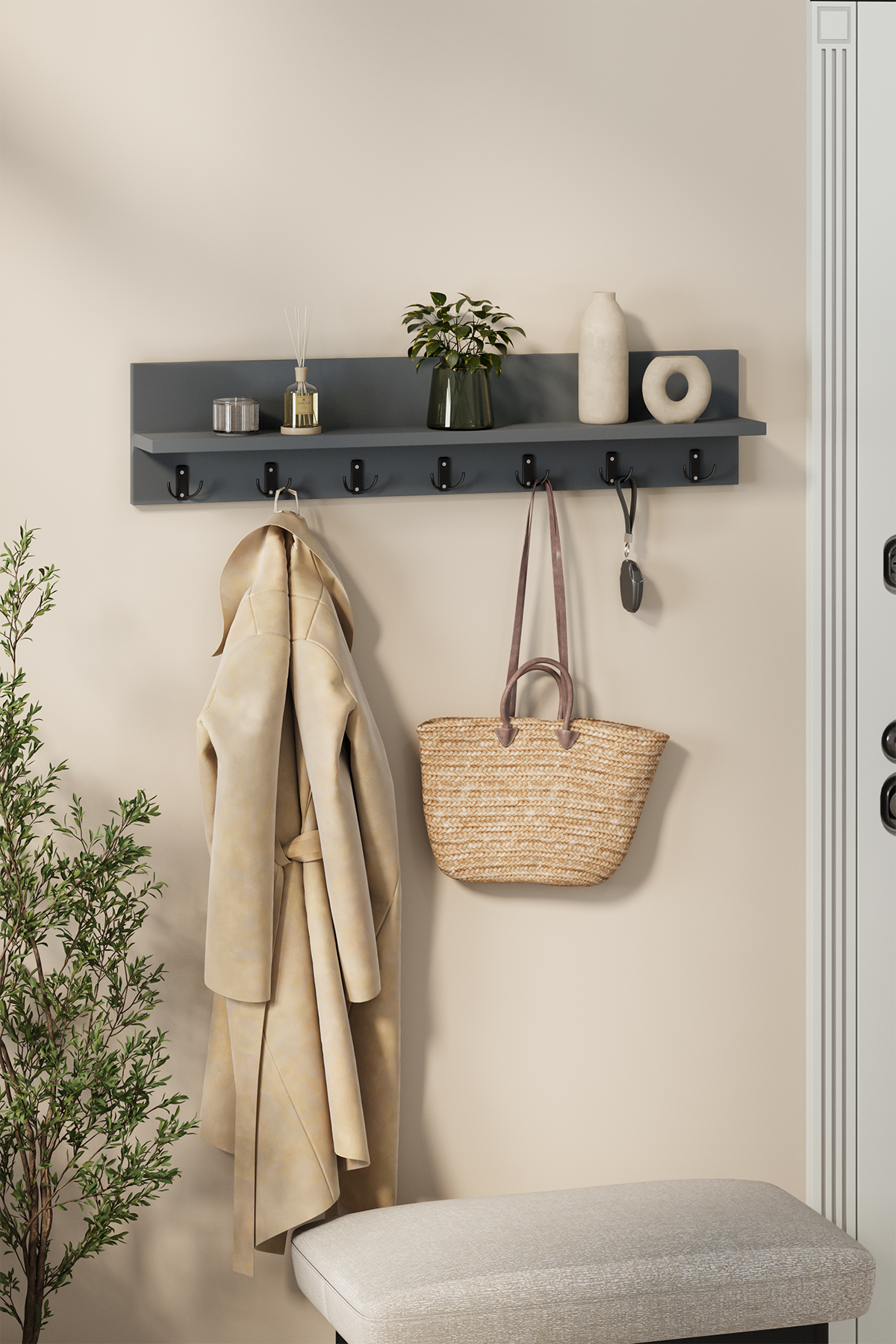 Bofigo Portmanto Duvar Askılığı Elbise Askılığı Yıldız Antrasit  91 Cm  