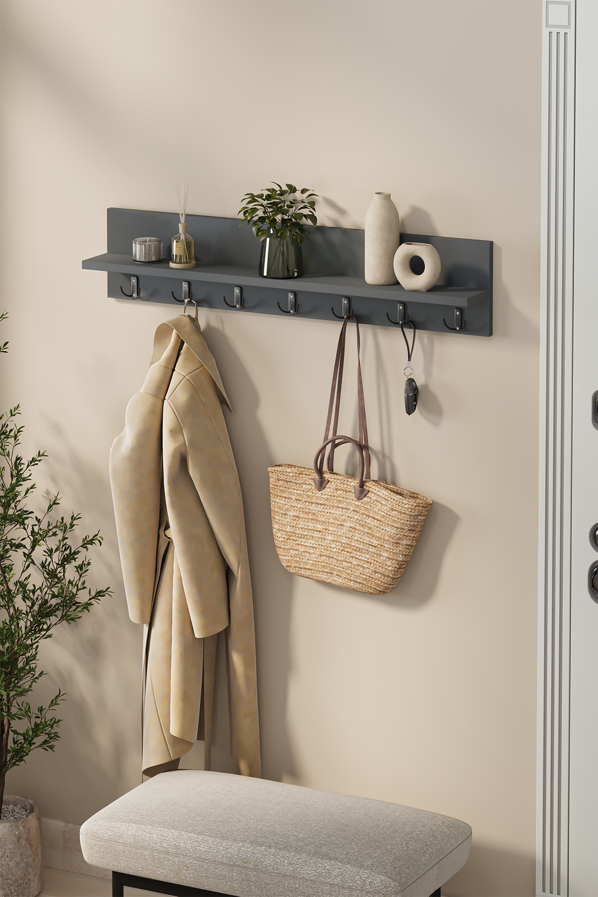 Bofigo Portmanto Duvar Askılığı Elbise Askılığı Yıldız Antrasit  91 Cm  