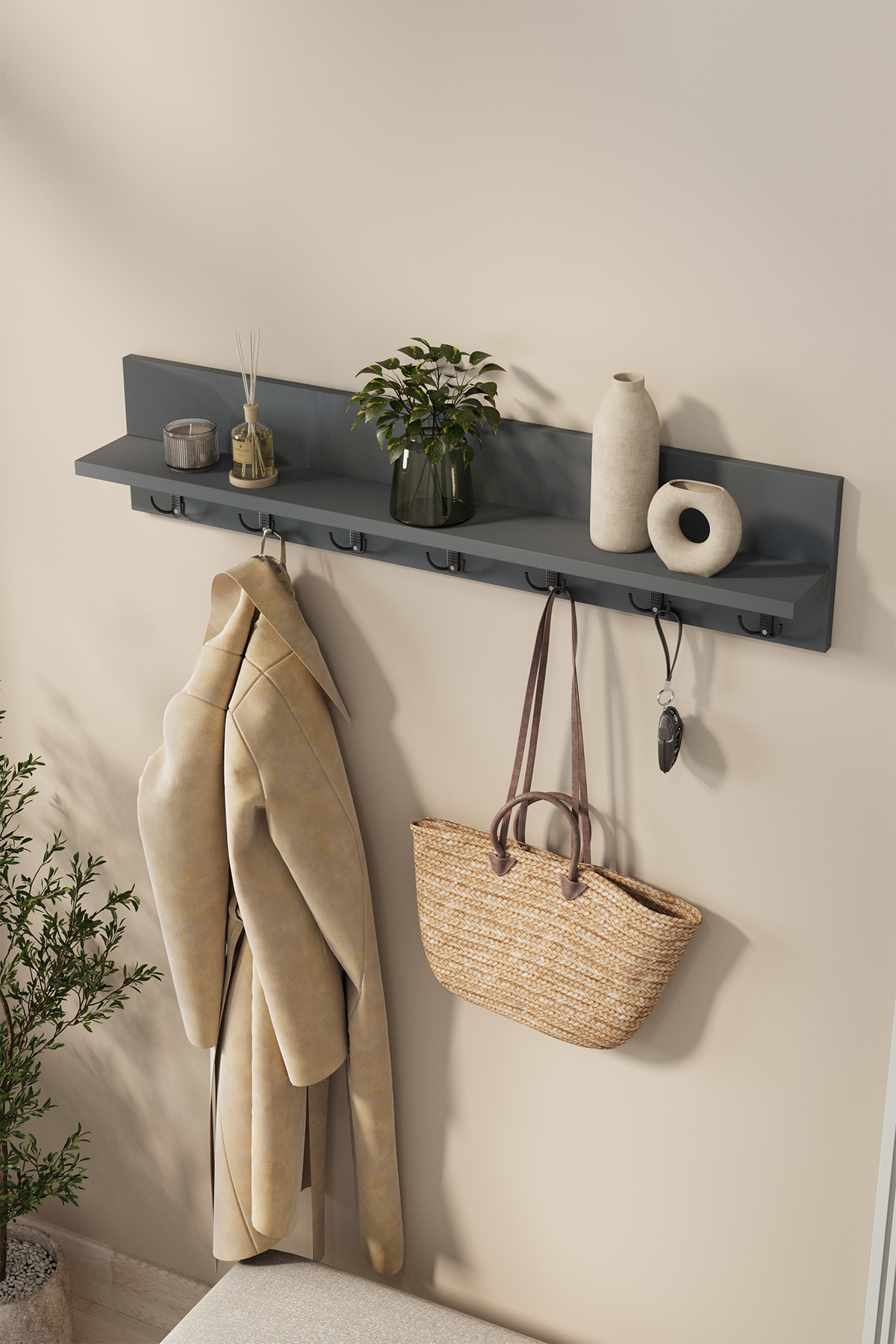 Bofigo Portmanto Duvar Askılığı Elbise Askılığı Yıldız Antrasit  91 Cm  