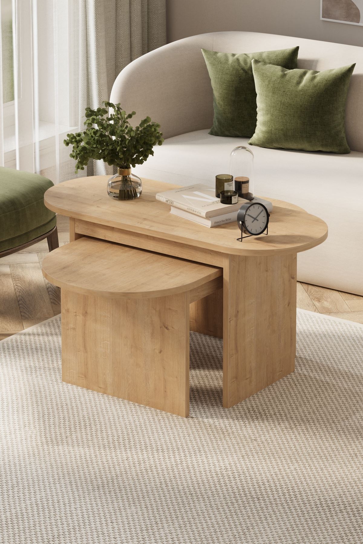 Bofigo 2li Orta Sehpa Dekoratif Sehpa Yan Sehpa Açelya Safir Meşe