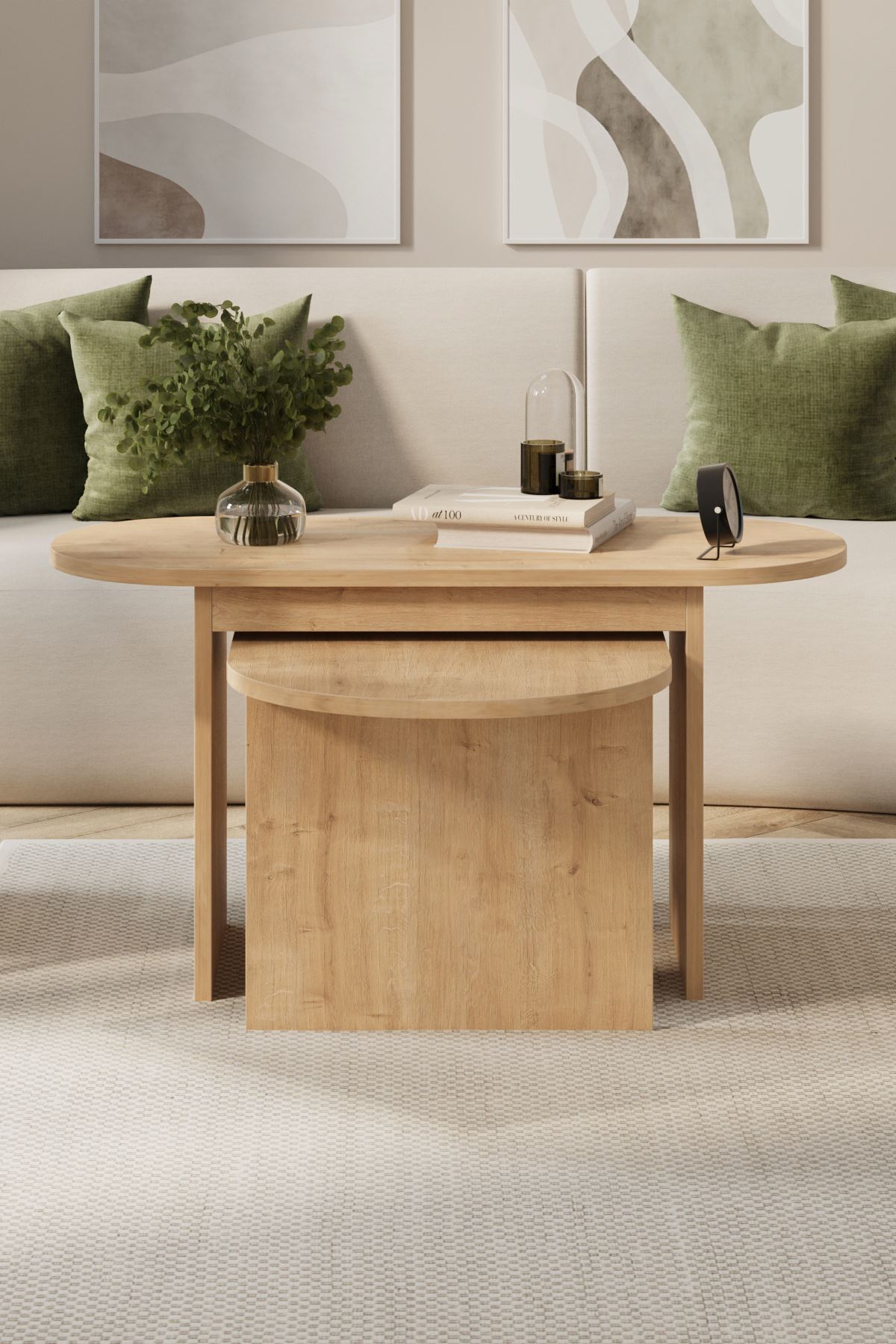 Bofigo 2li Orta Sehpa Dekoratif Sehpa Yan Sehpa Açelya Safir Meşe