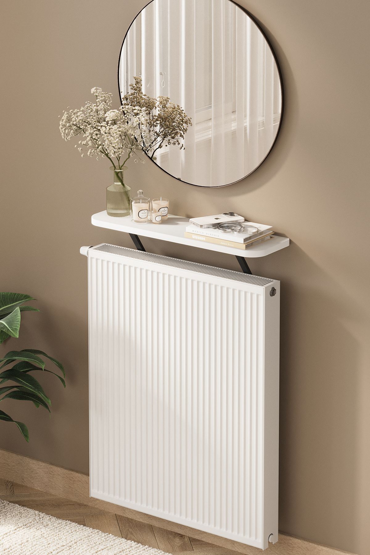 Bofigo Petek Üstü Raf Kalorifer Peteği Rafı Duvar Rafı Uçan Raf Dresuar 60 Cm Barcelona Beyaz