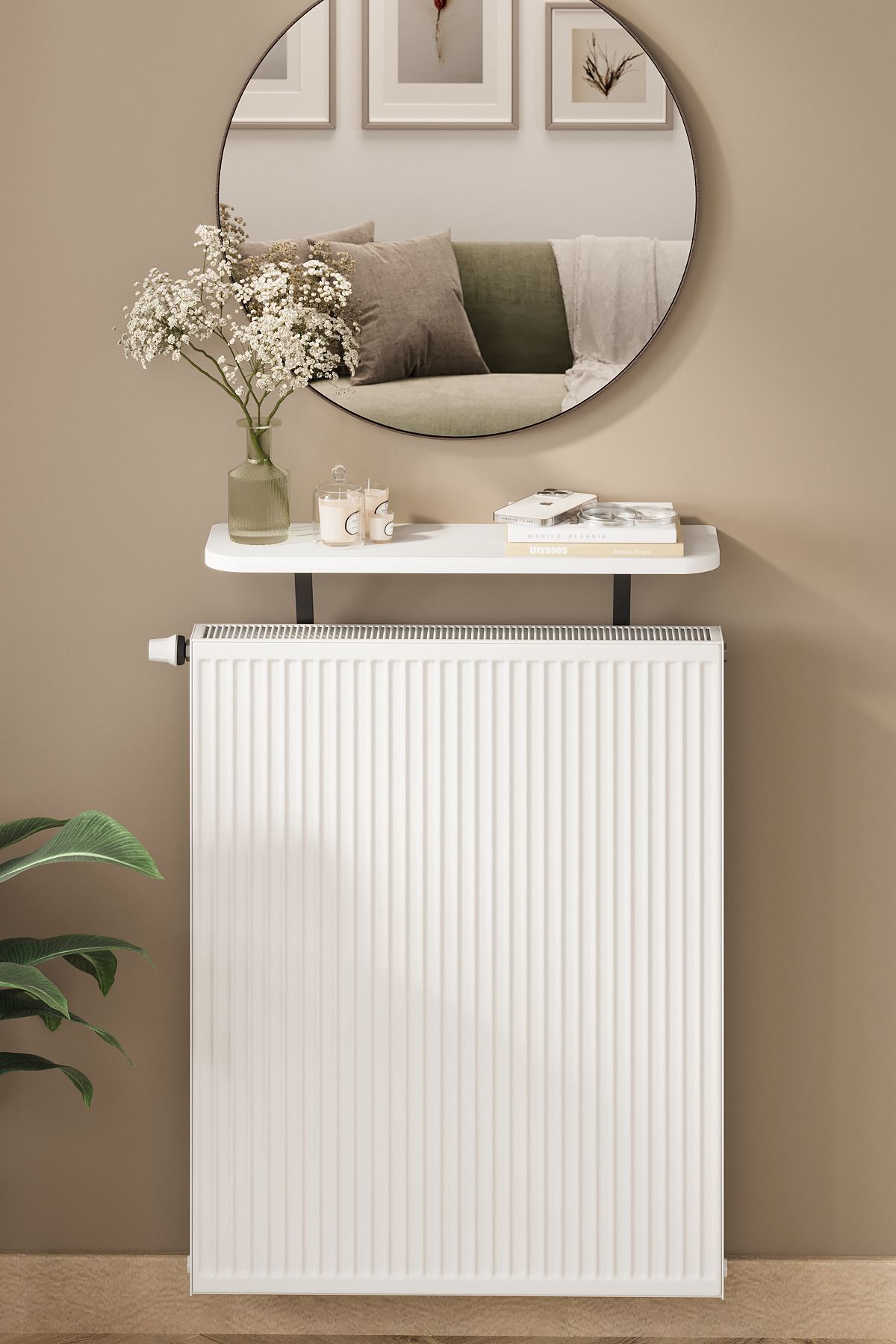 Bofigo Petek Üstü Raf Kalorifer Peteği Rafı Duvar Rafı Uçan Raf Dresuar 60 Cm Barcelona Beyaz