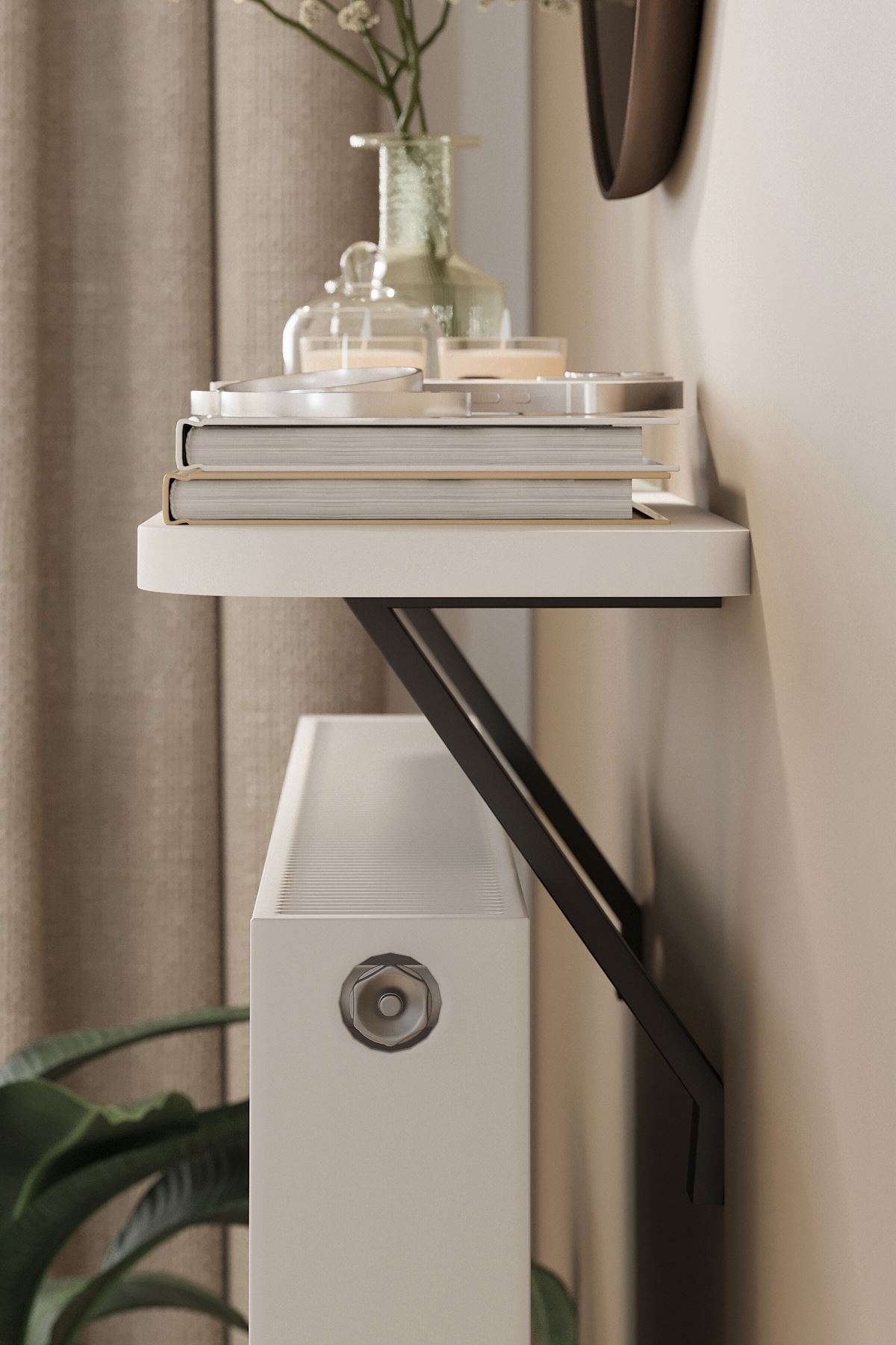 Bofigo Petek Üstü Raf Kalorifer Peteği Rafı Duvar Rafı Uçan Raf Dresuar 60 Cm Barcelona Beyaz