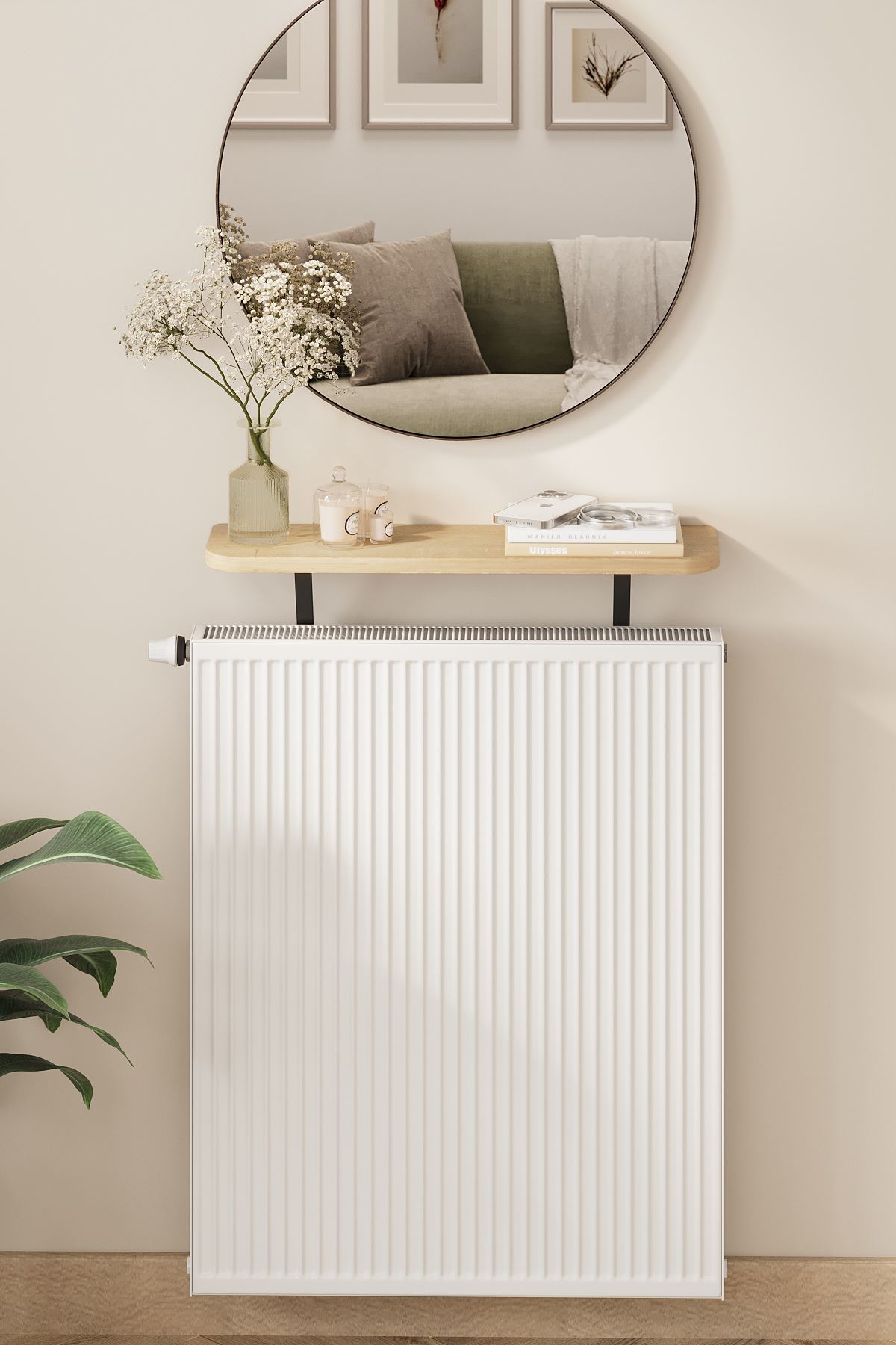 Bofigo Petek Üstü Raf Kalorifer Peteği Rafı Duvar Rafı Uçan Raf Dresuar 60 Cm Barcelona Safir Meşe