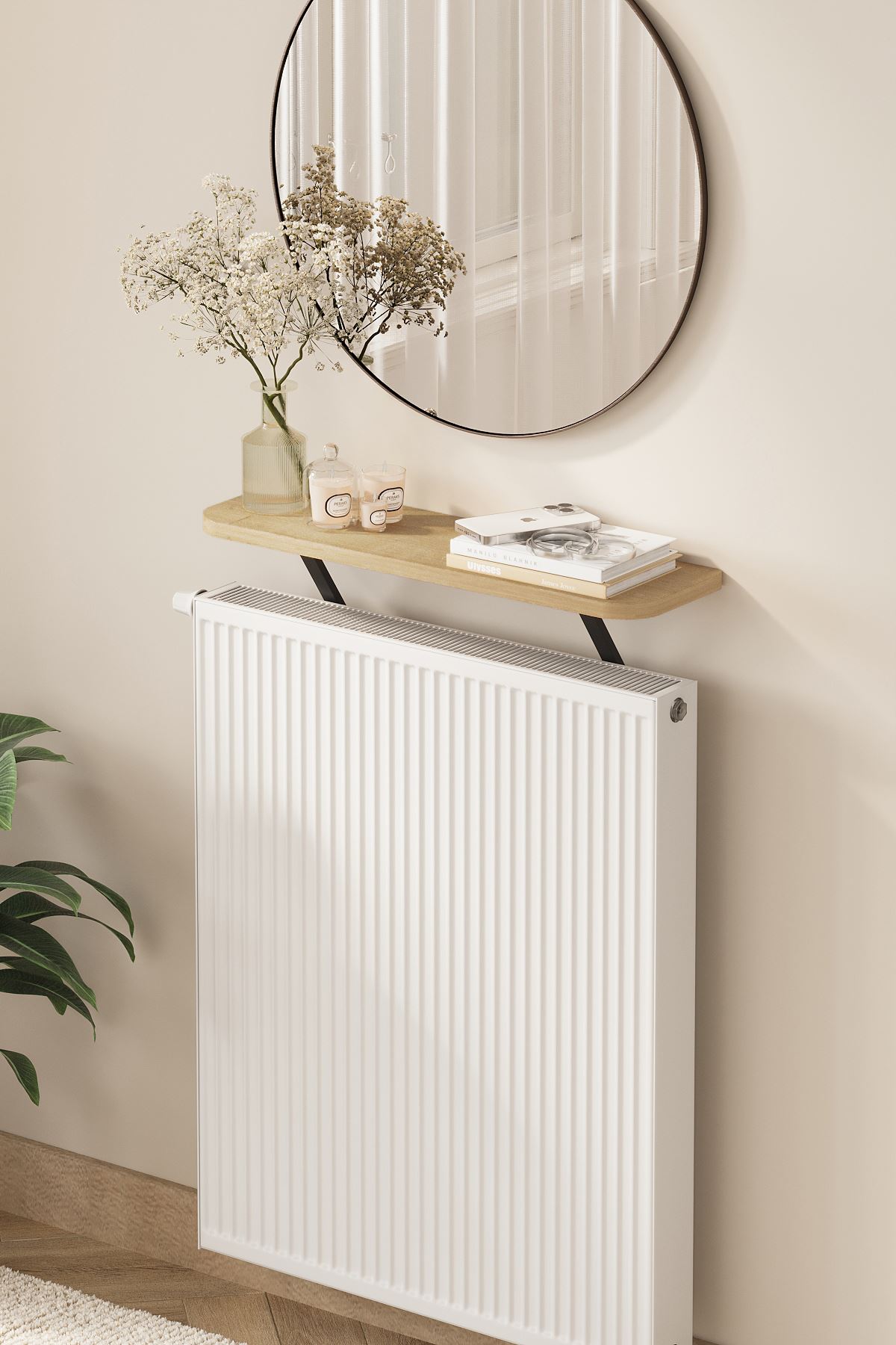 Bofigo Petek Üstü Raf Kalorifer Peteği Rafı Duvar Rafı Uçan Raf Dresuar 60 Cm Barcelona Safir Meşe