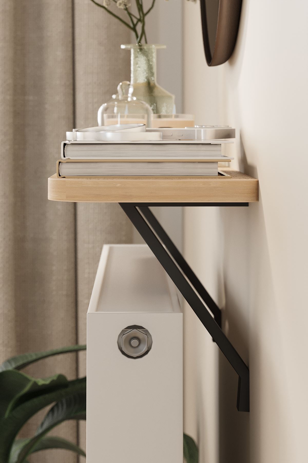 Bofigo Petek Üstü Raf Kalorifer Peteği Rafı Duvar Rafı Uçan Raf Dresuar 60 Cm Barcelona Safir Meşe