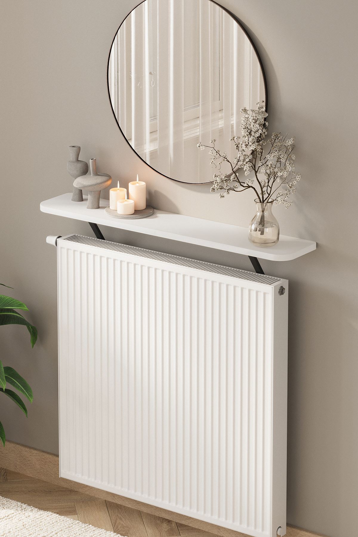 Bofigo Petek Üstü Raf Kalorifer Peteği Rafı Duvar Rafı Uçan Raf Dresuar 91 Cm Tokyo Beyaz