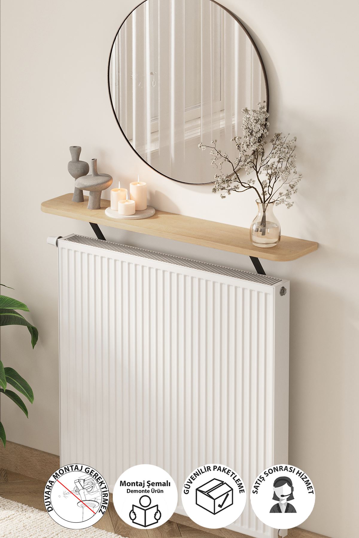 Bofigo Petek Üstü Raf Kalorifer Peteği Rafı Duvar Rafı Uçan Raf Dresuar 91 Cm Tokyo Safir Meşe