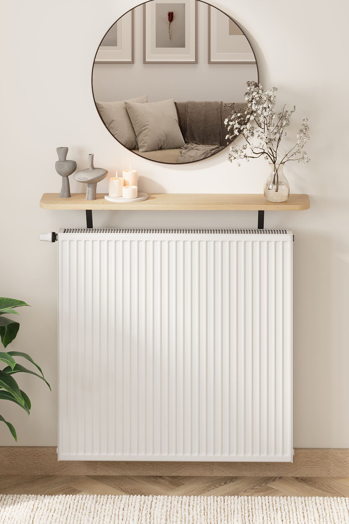 Bofigo Petek Üstü Raf Kalorifer Peteği Rafı Duvar Rafı Uçan Raf Dresuar 91 Cm Tokyo Safir Meşe