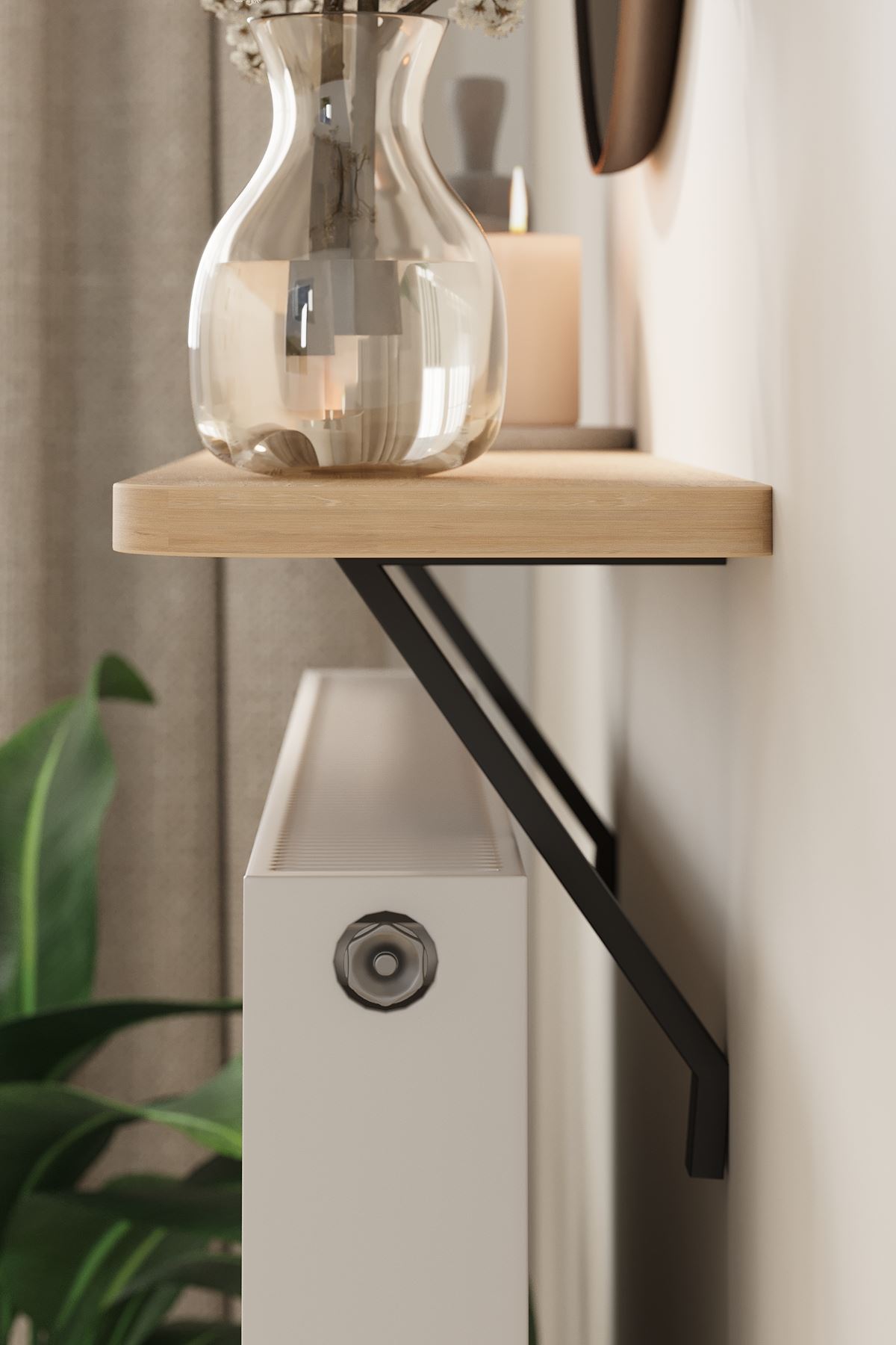 Bofigo Petek Üstü Raf Kalorifer Peteği Rafı Duvar Rafı Uçan Raf Dresuar 91 Cm Tokyo Safir Meşe