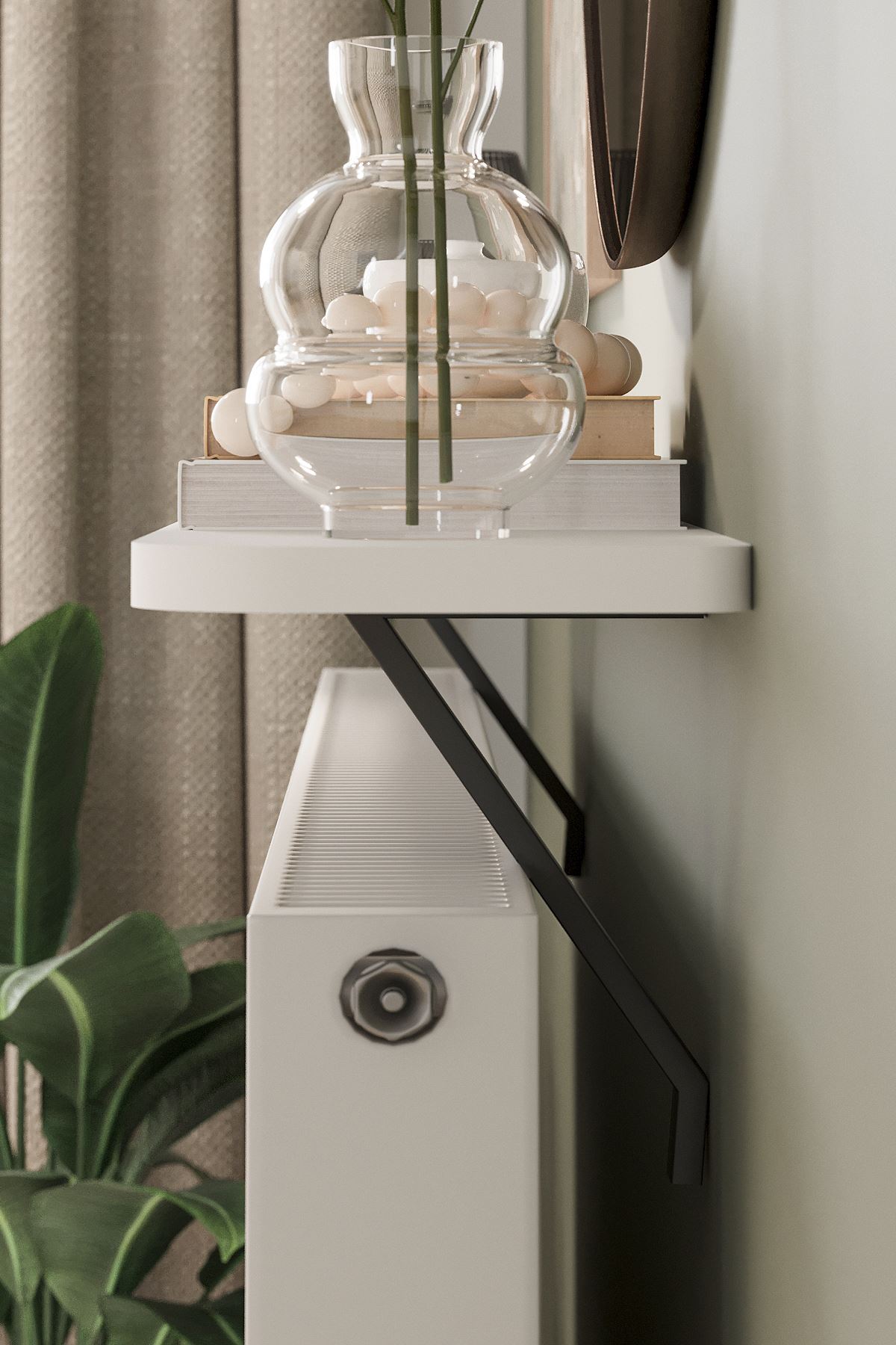 Bofigo Petek Üstü Raf Kalorifer Peteği Rafı Duvar Rafı Uçan Raf Dresuar 120 Cm Berlin Beyaz