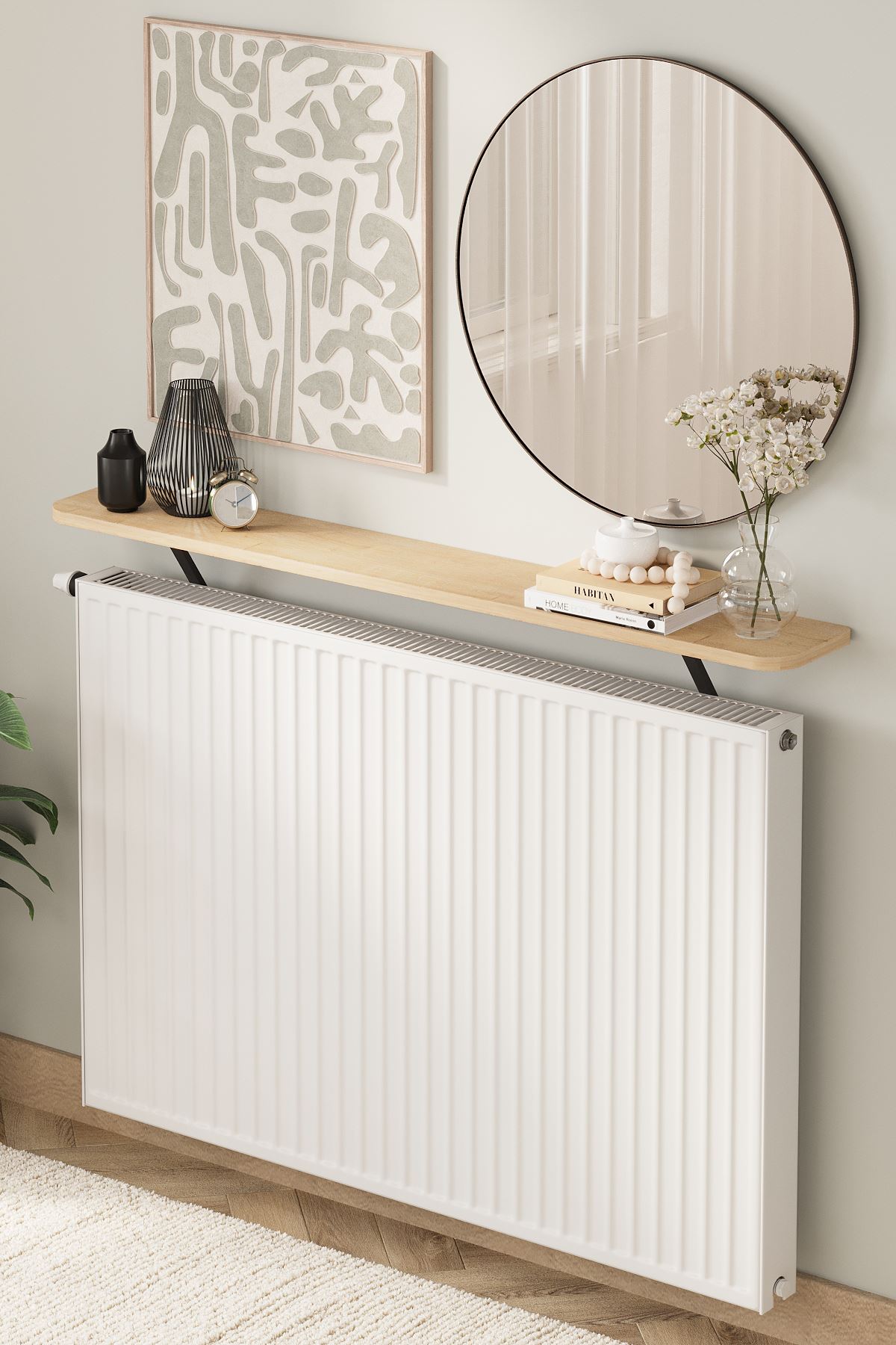 Bofigo Petek Üstü Raf Kalorifer Peteği Rafı Duvar Rafı Uçan Raf Dresuar 120 Cm Berlin Safir Meşe