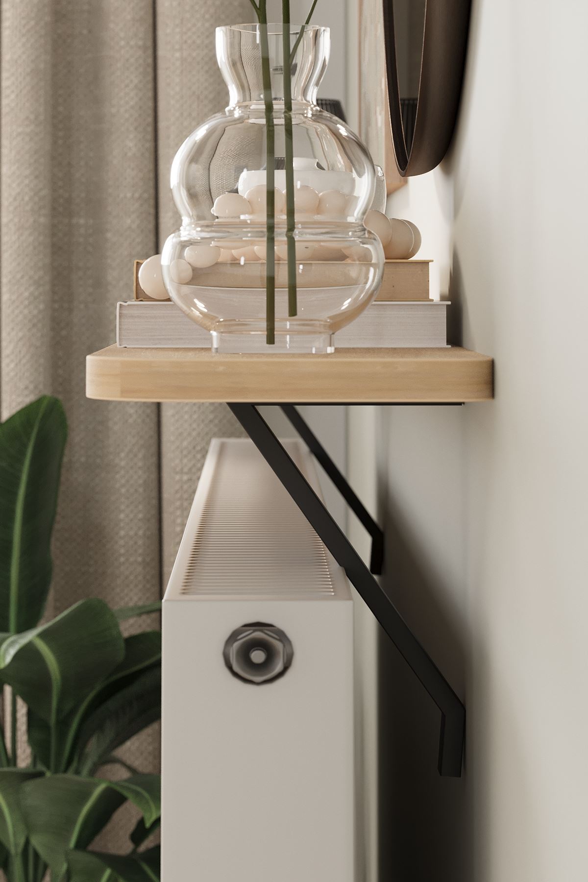 Bofigo Petek Üstü Raf Kalorifer Peteği Rafı Duvar Rafı Uçan Raf Dresuar 120 Cm Berlin Safir Meşe