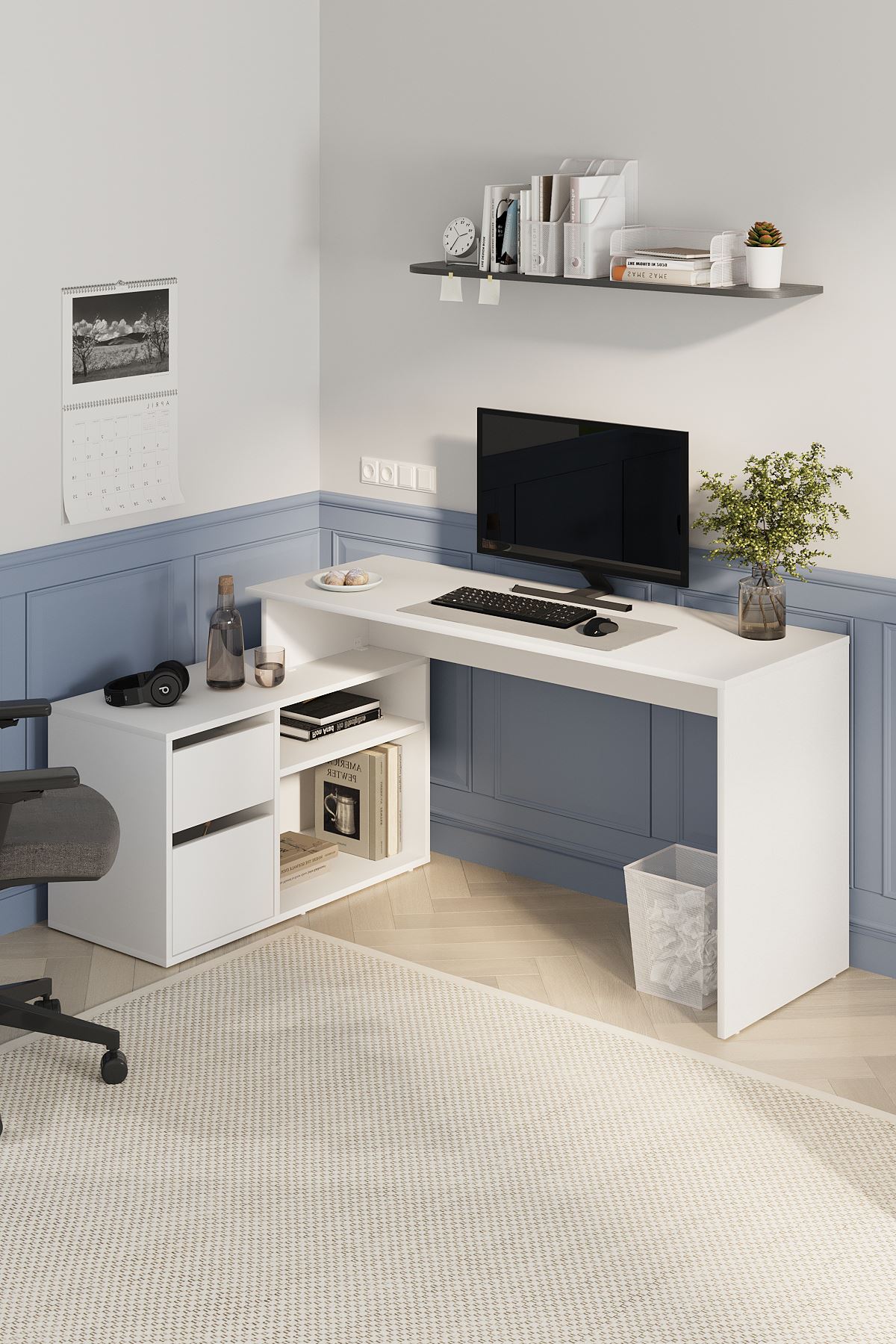 Bofigo Çalışma Masası Fonksiyonel Çalışma Masası Ofis Masası Beyaz