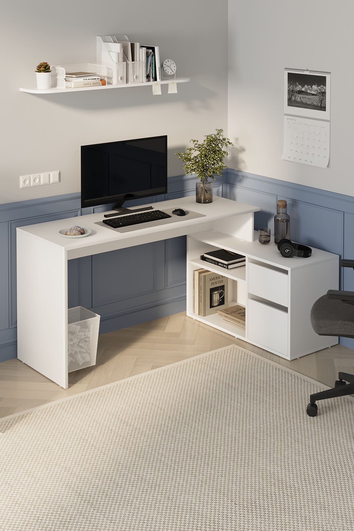 Bofigo Çalışma Masası Fonksiyonel Çalışma Masası Ofis Masası Beyaz