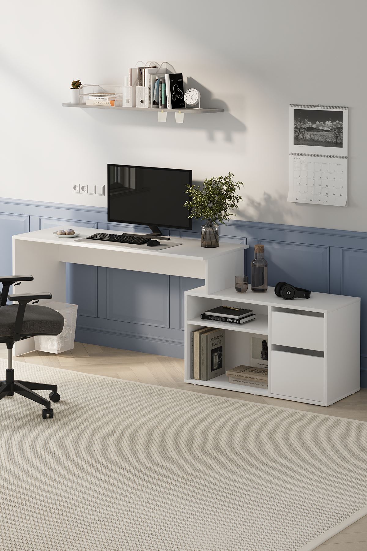 Bofigo Çalışma Masası Fonksiyonel Çalışma Masası Ofis Masası Beyaz