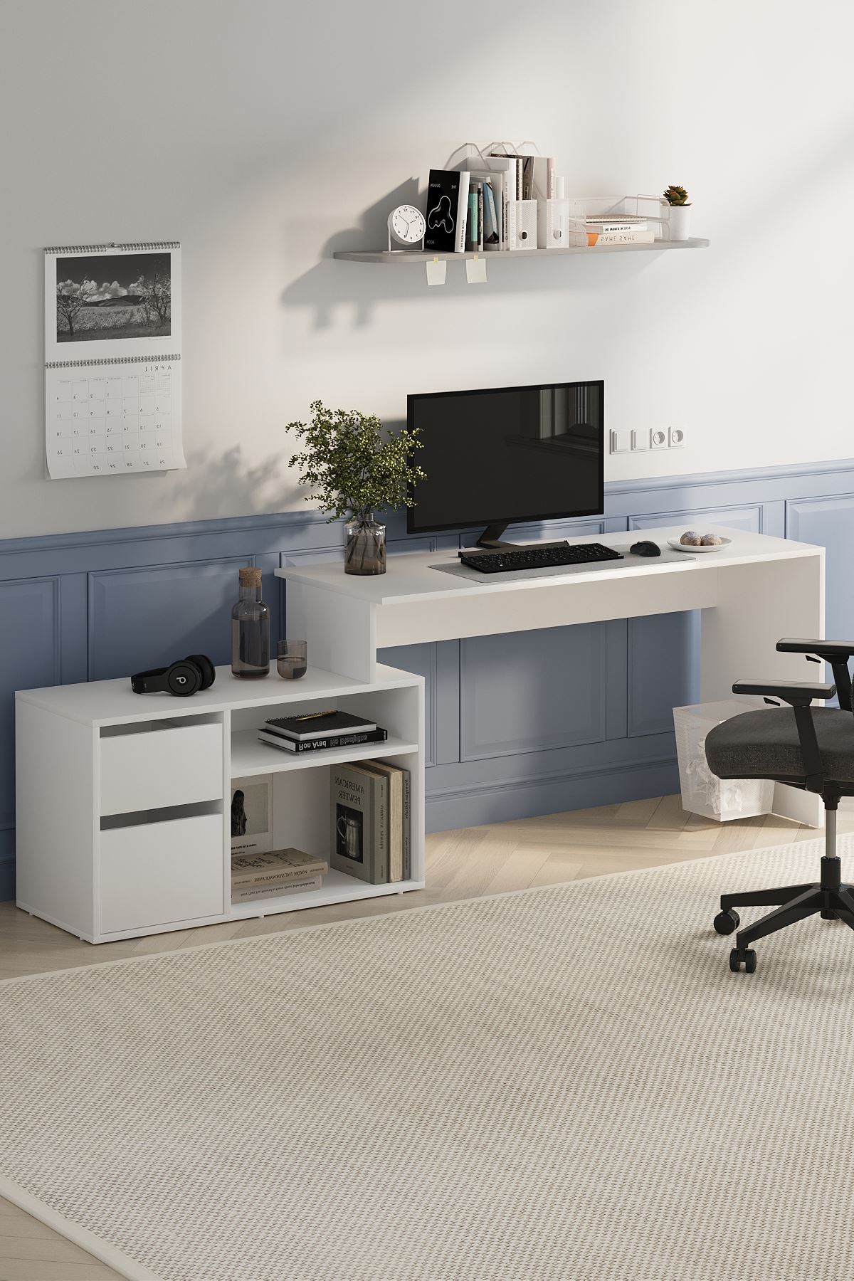 Bofigo Çalışma Masası Fonksiyonel Çalışma Masası Ofis Masası Beyaz